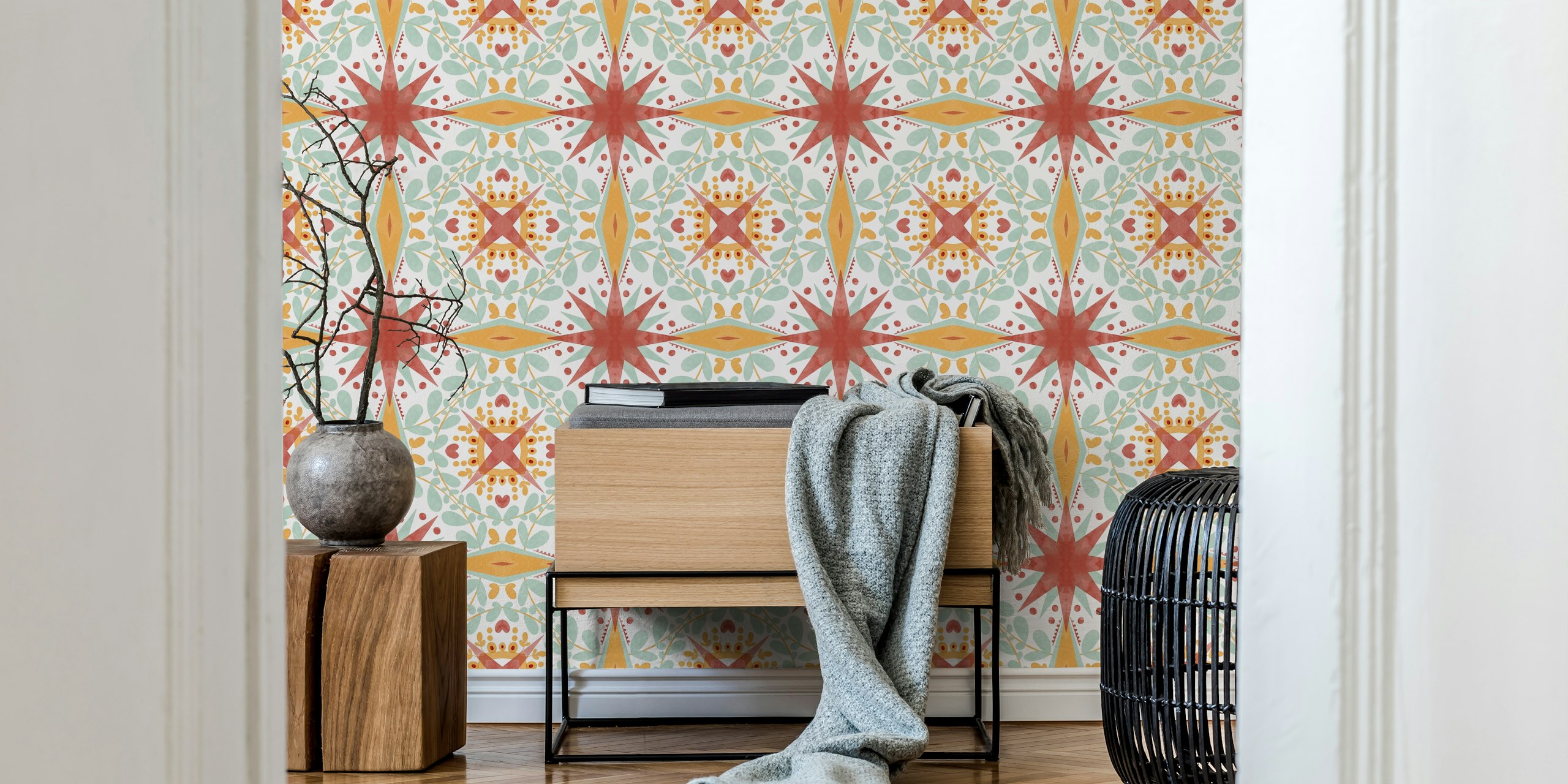 Modernes Nature Starry Tile C-Wandbild mit geometrischem Design und Erdtönen