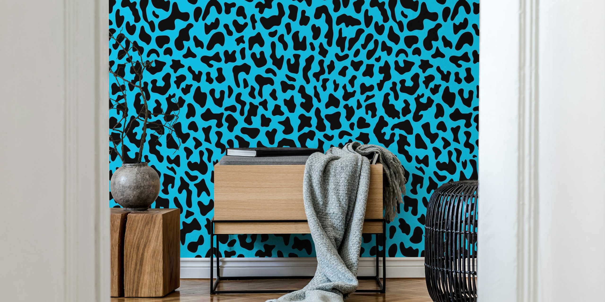 Tapeta Leopardine Blue w stylowym pokoju