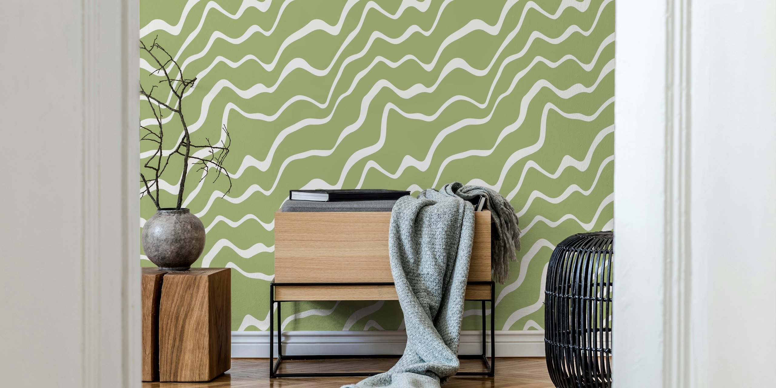 Striped wallpaper design in a room