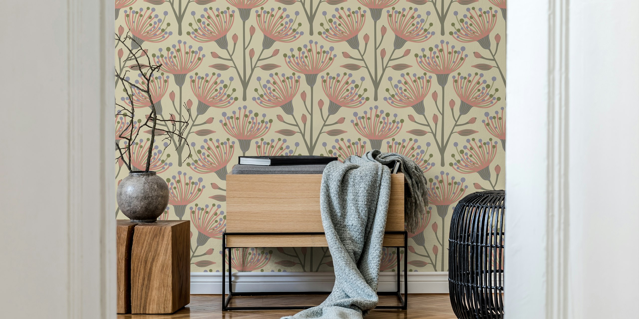 Eucalyptus floral tapet i varma neutrala färger