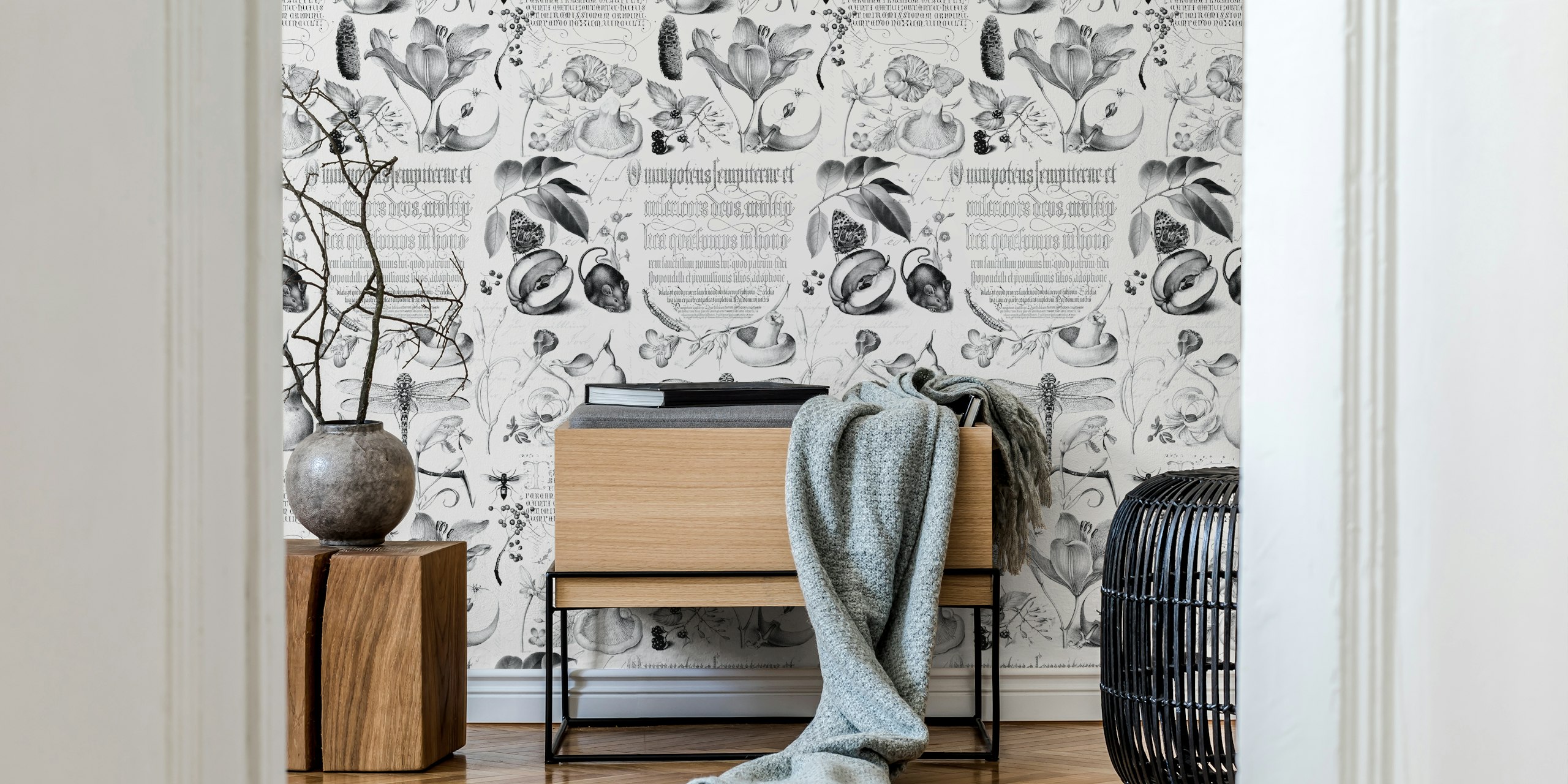 BotanyTreasures black and white wallpaper design
