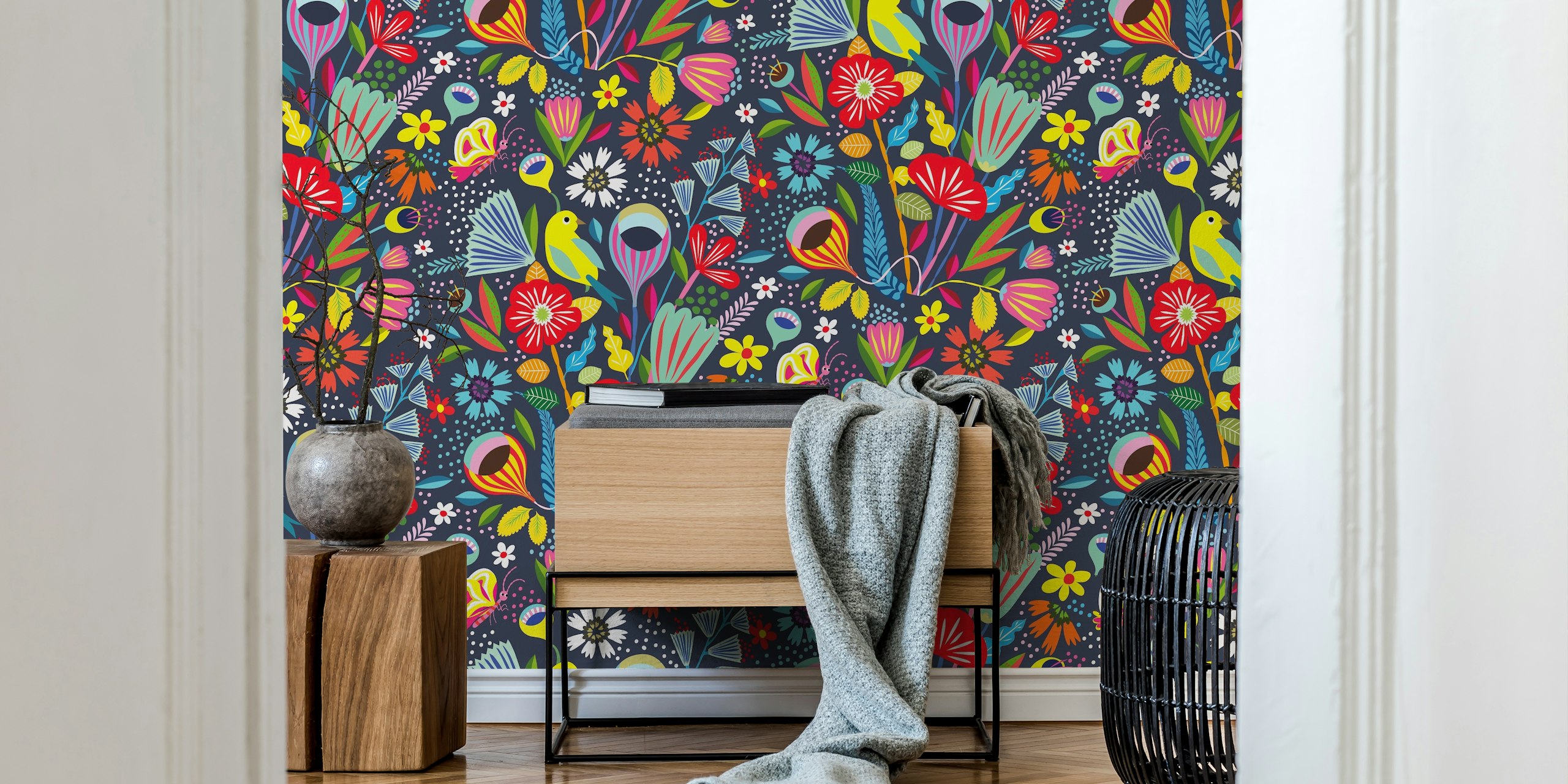 Design di carta da parati vibrante giardino night bloom