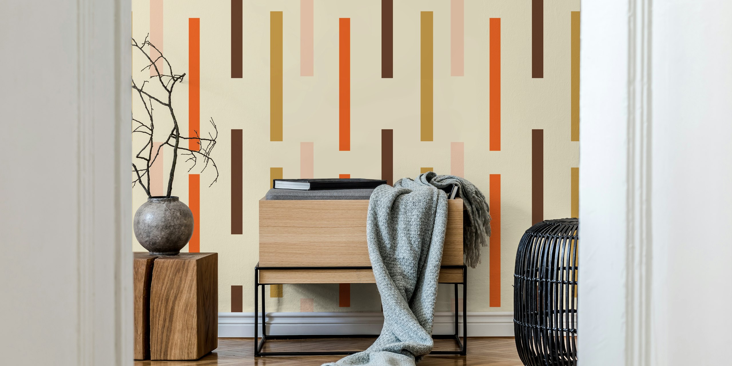 Mindfulness Stripes Beige τοίχο με κάθετες ρίγες σε μπεζ, ροζ και γήινες αποχρώσεις