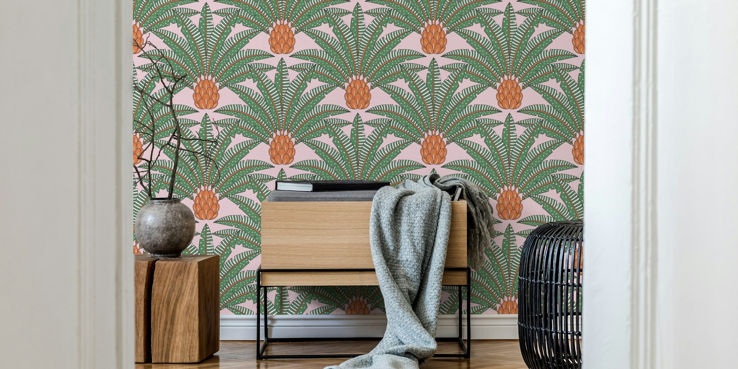 Mural de parede Festive Palm Fans em laranja, verde e rosa