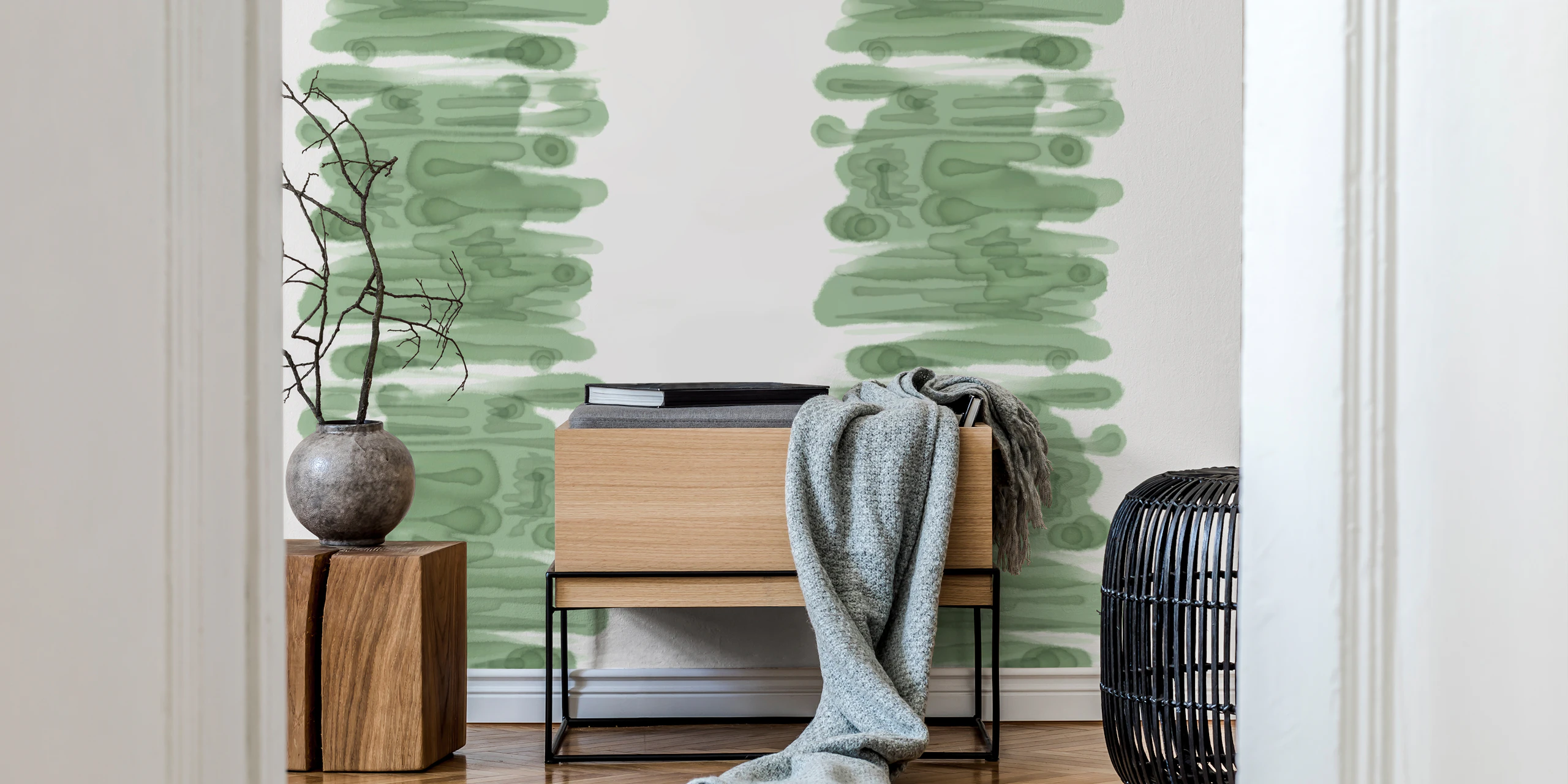 Sage Green Moon Path Wallpaper for Modern Rooms