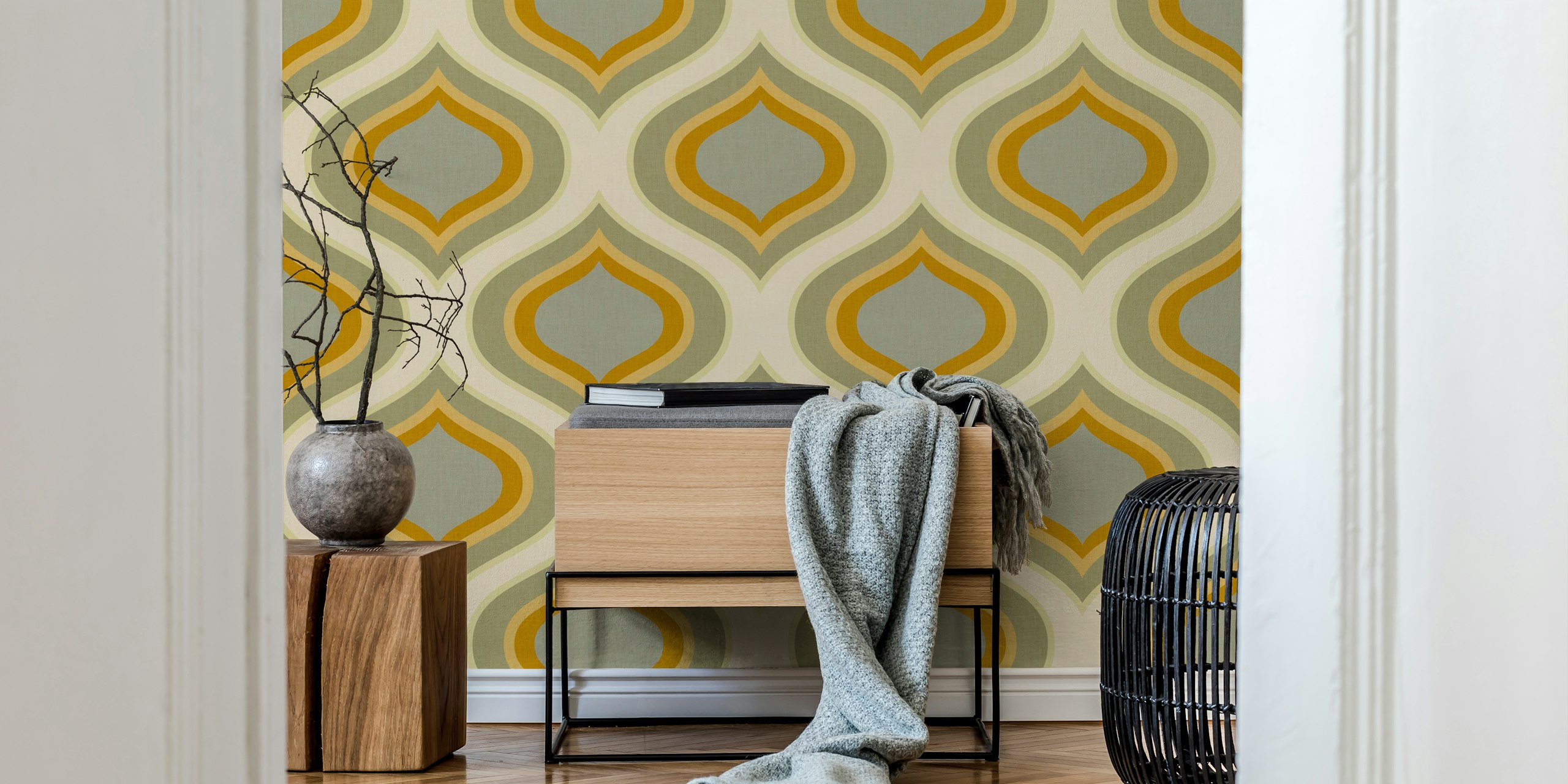 Vintage ornament muted wallpaper in a room
