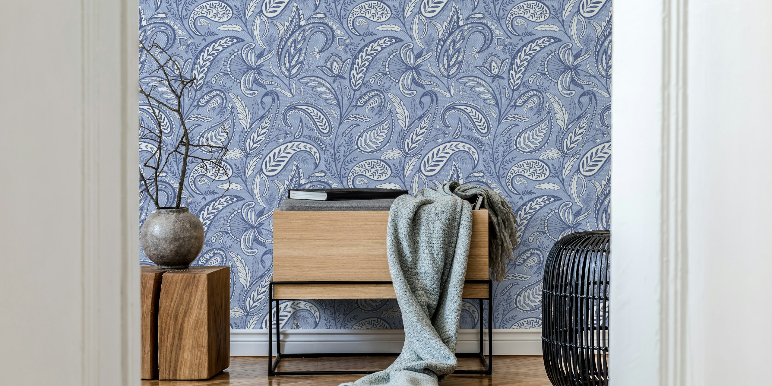 Elegant paisley pattern in monochrome blue