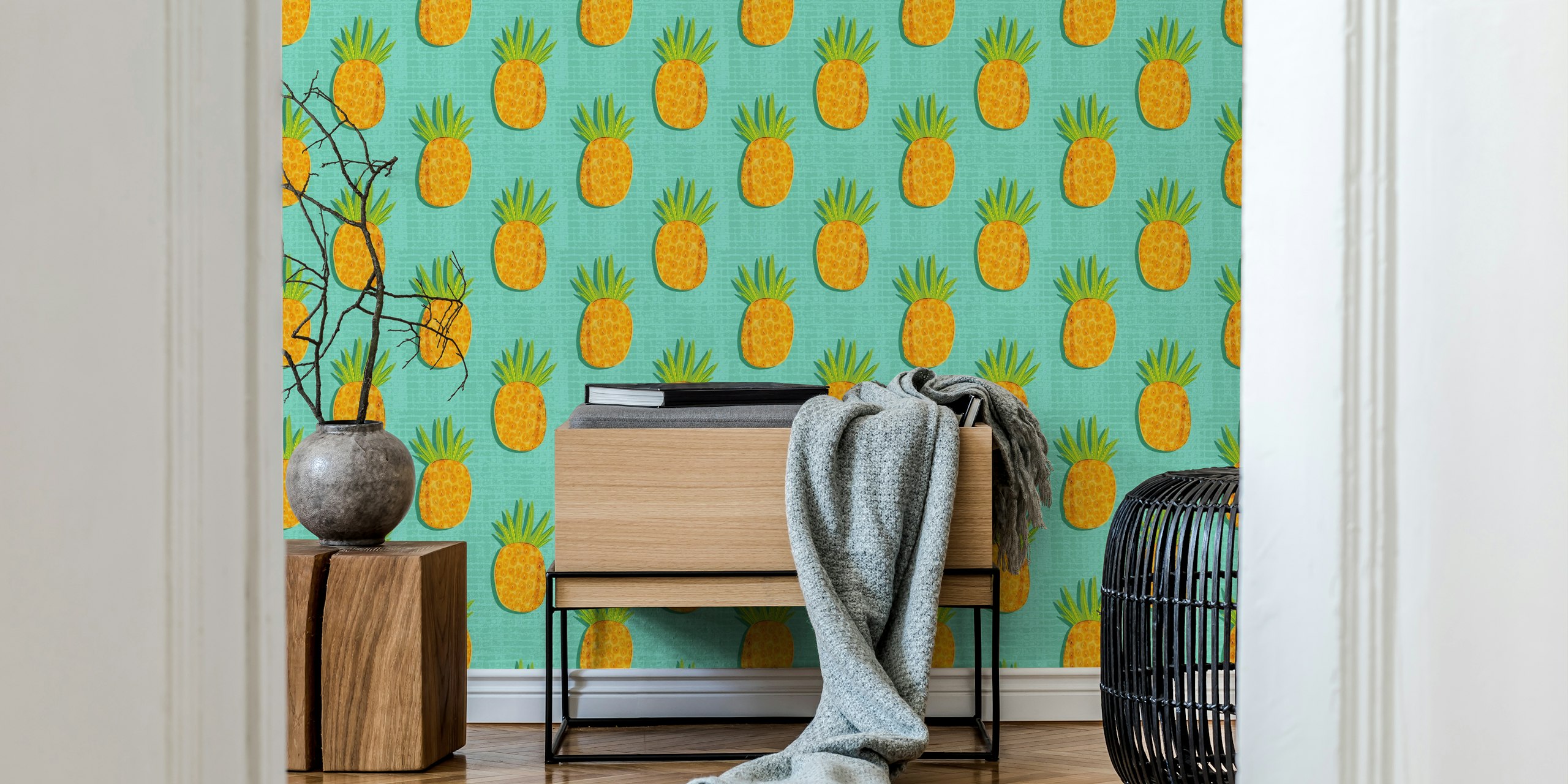 Tapeta Bright Pineapple w pokoju