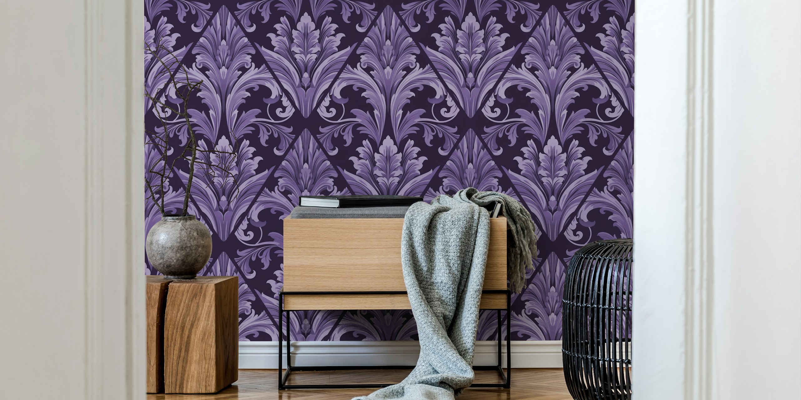 Victorian Elegance Regency Swirls Purple papel de parede