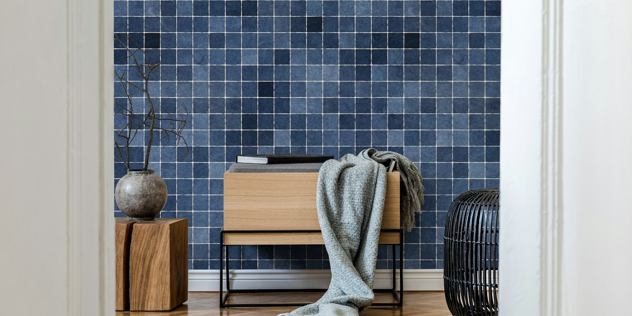 MOSAIC-Muster Tapete in tiefem Indigo