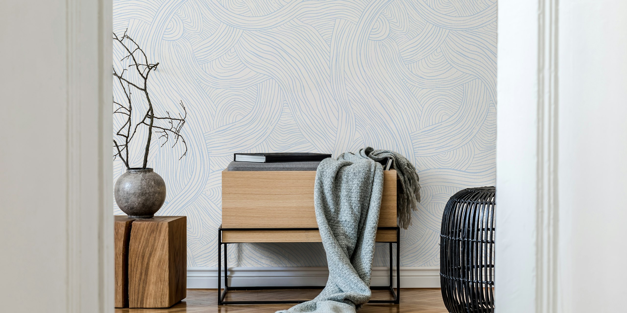 Abstract wave pattern in pale blue tones wallpaper