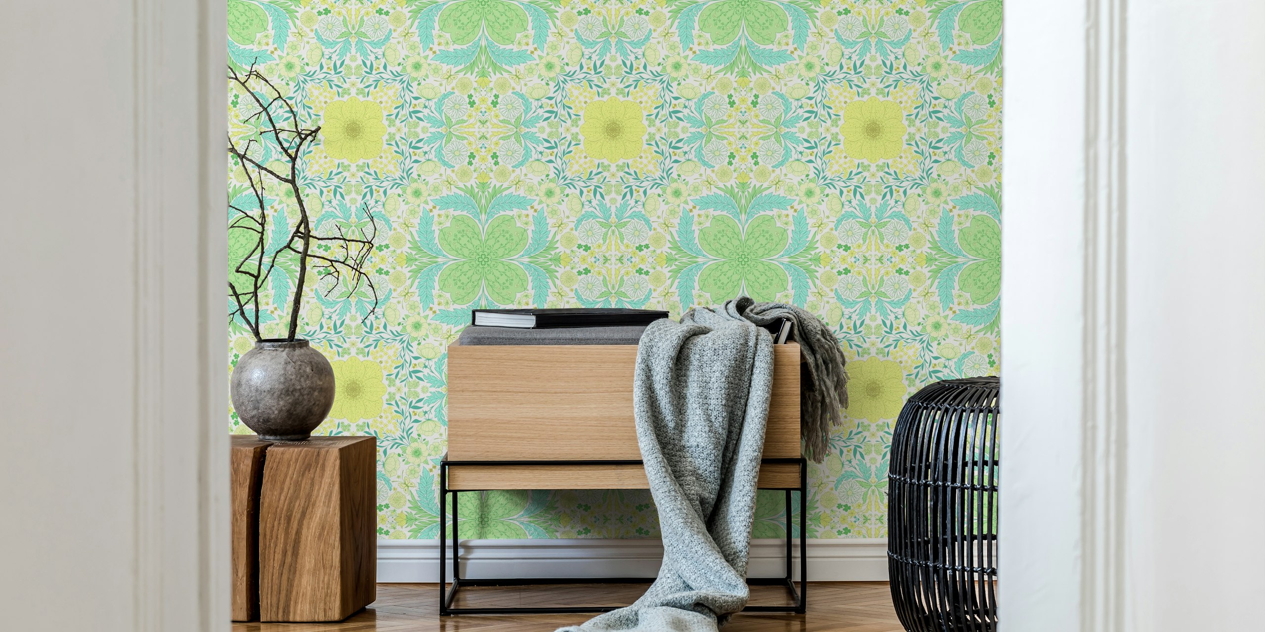 Retro wallpaper in green and yellow design