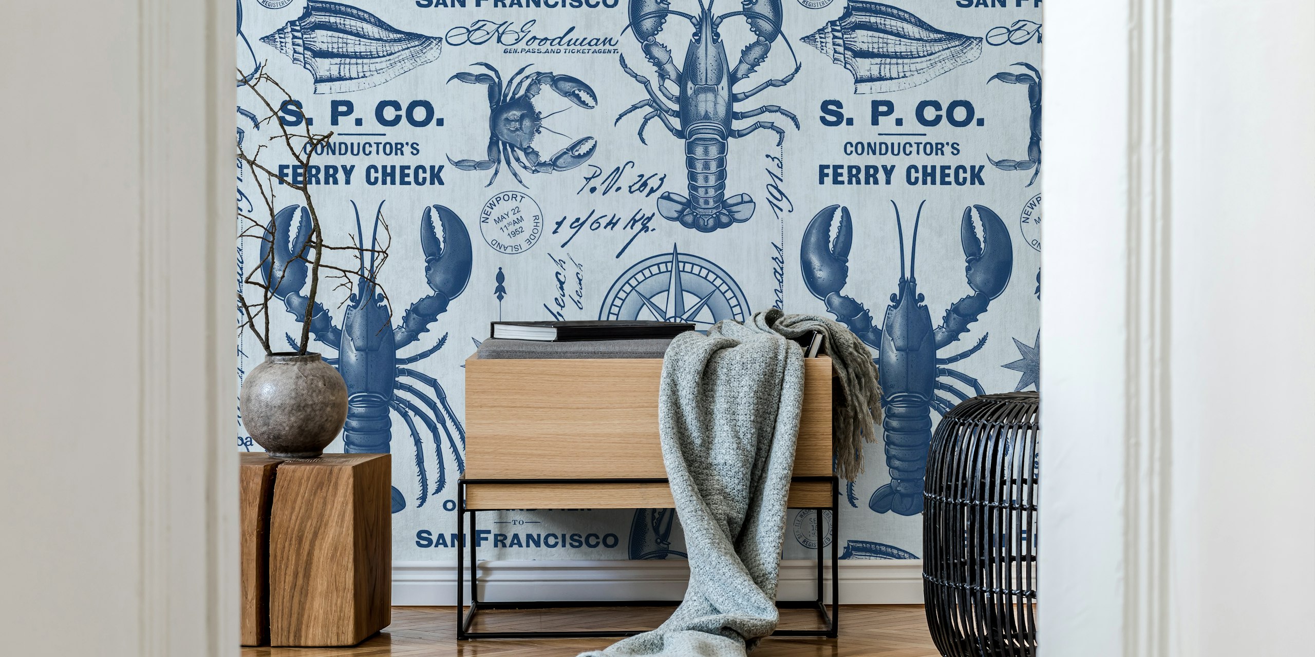 Nautisk tapet visad i ett rum