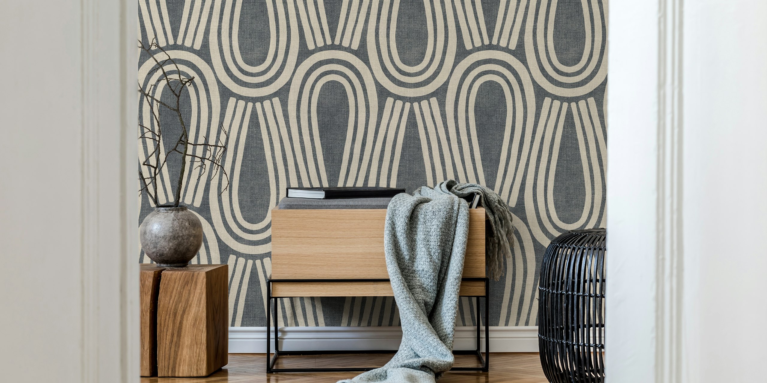 Textured loops in charcoal and warm grey wallpaper