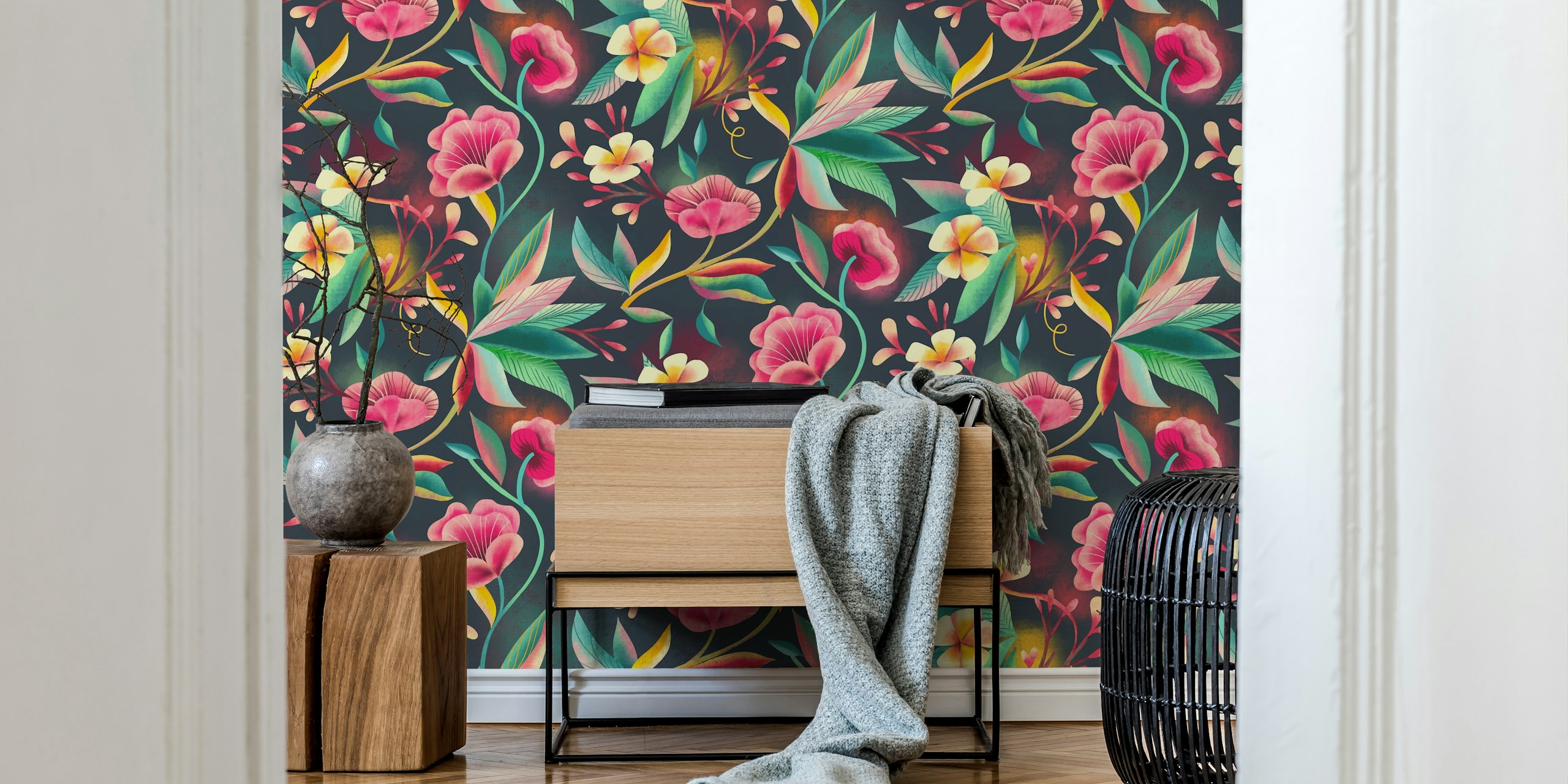 ταπετσαρία floral tropical scent σε ένα δωμάτιο