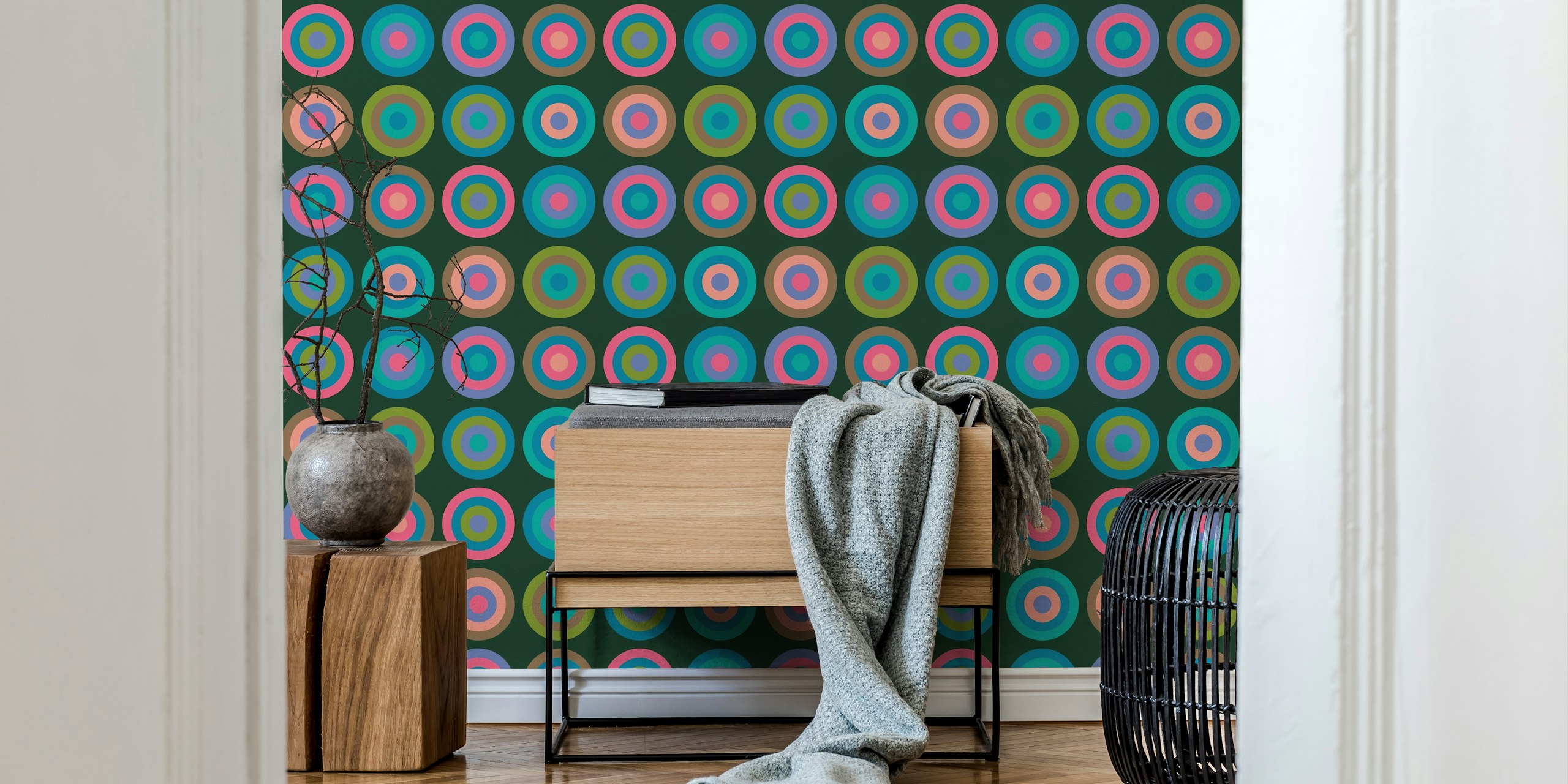 Retro geometric dots wallpaper in dark green
