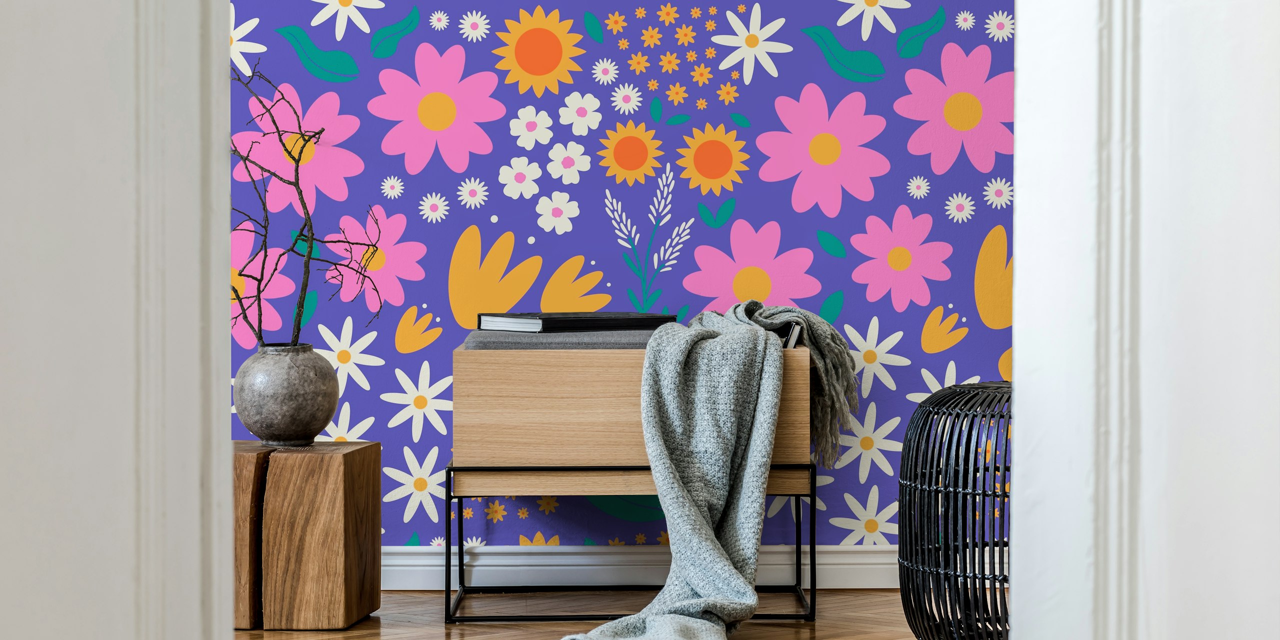 Wildflower Spring Fest Pattern papel de parede em um quarto