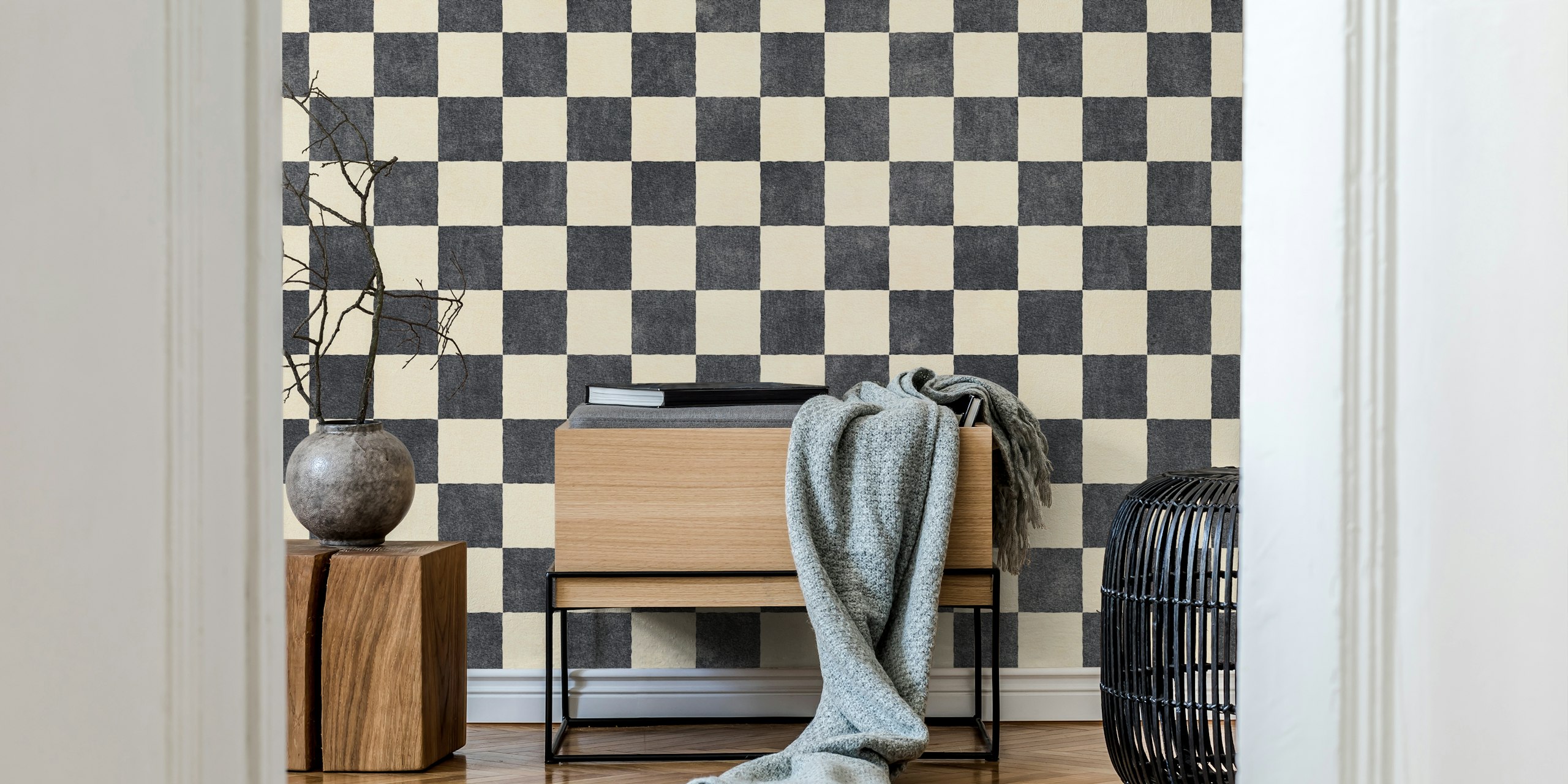 Papel Pintado De Patrón Checker En Una Habitación