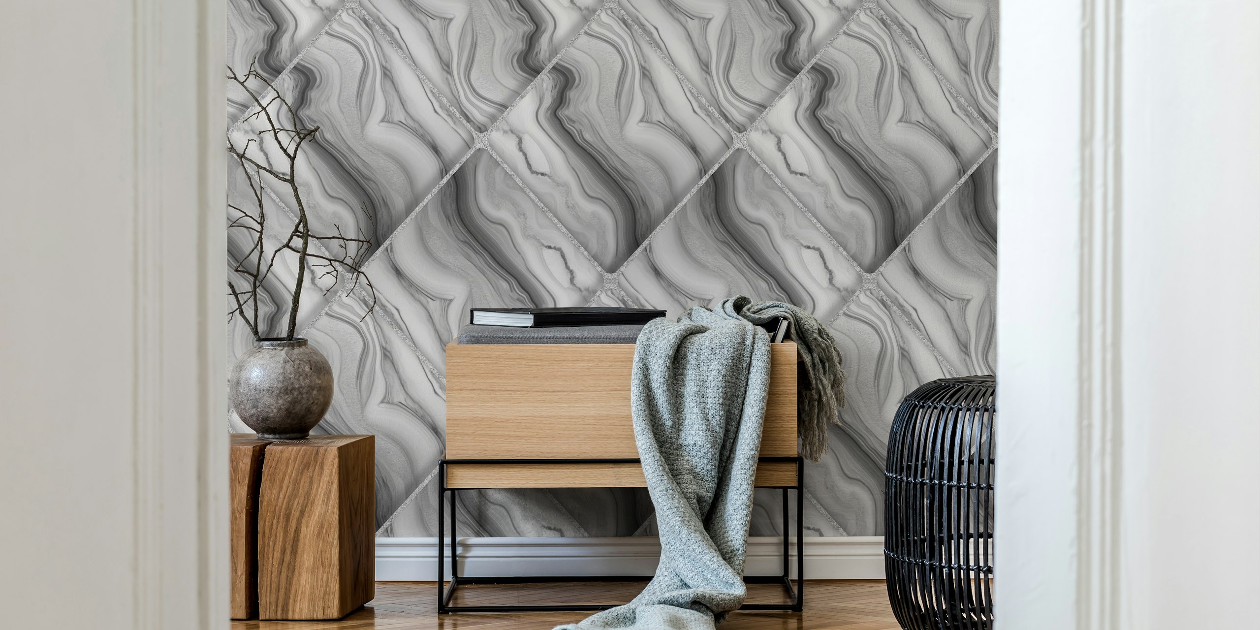 Papel pintado De Luxe Marble Rhombus Rhapsody Silver