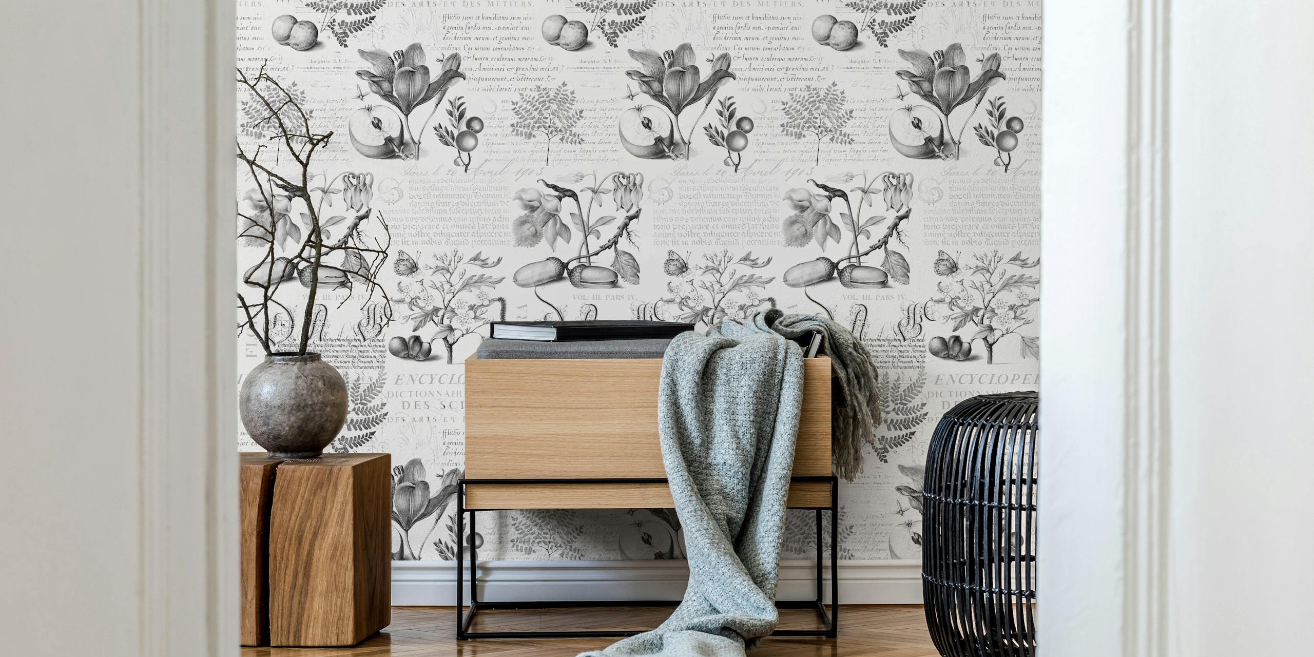 Botanical wallpaper design s podrobnými ilustracemi
