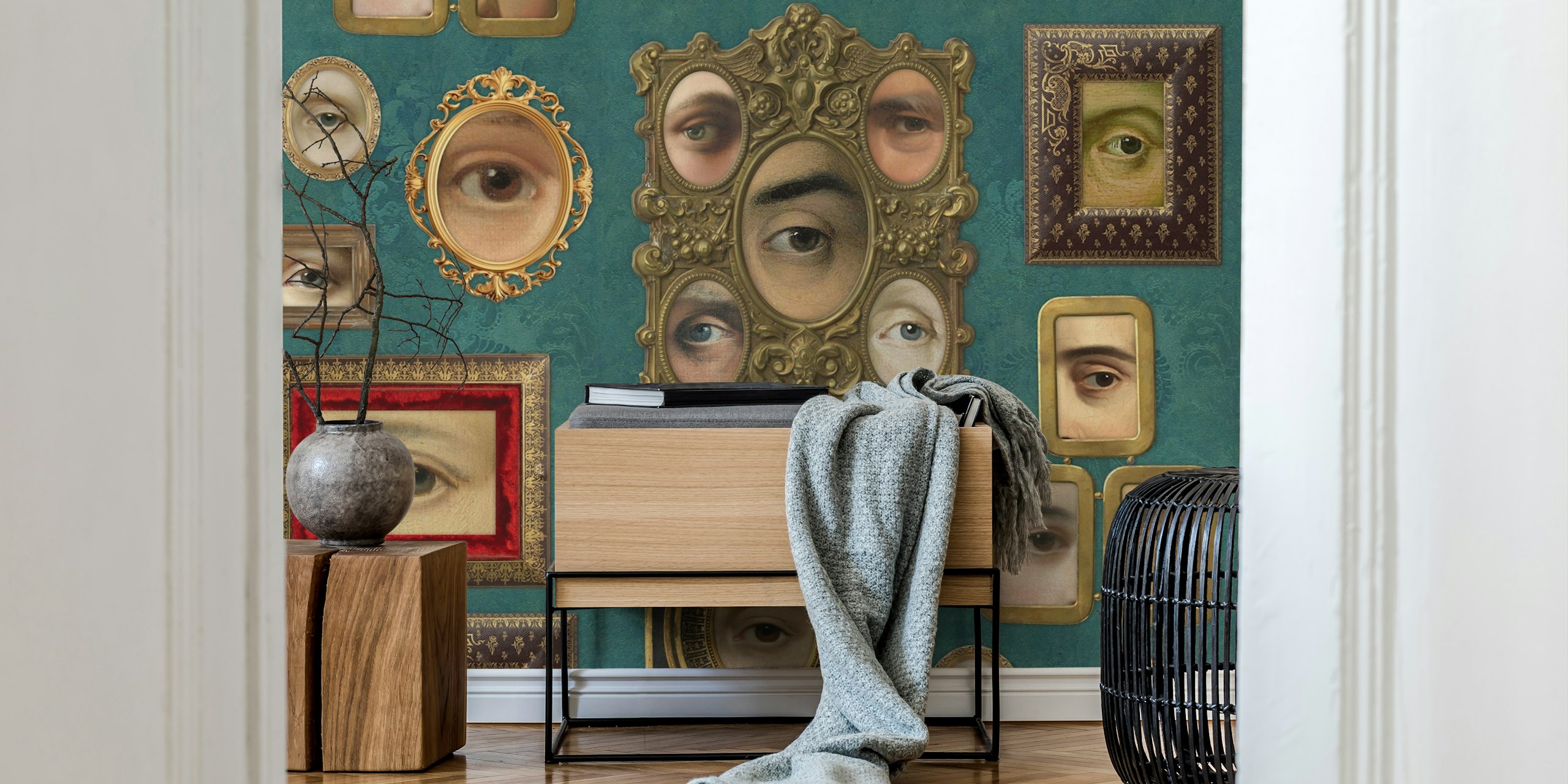 Wallpaper featuring Victorian portraits with eyes