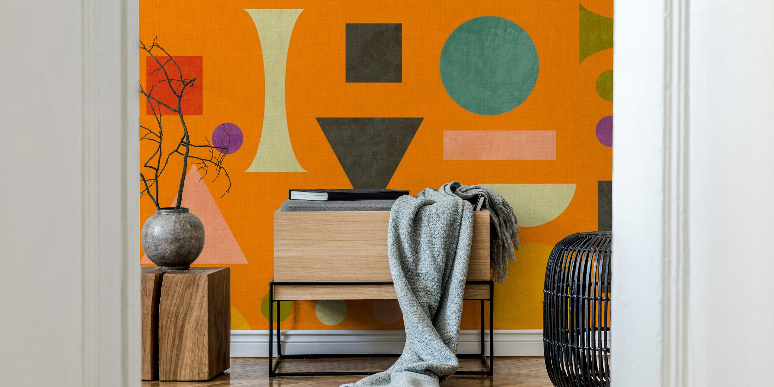 Tapeta Mid-century Bauhaus playful w pokoju