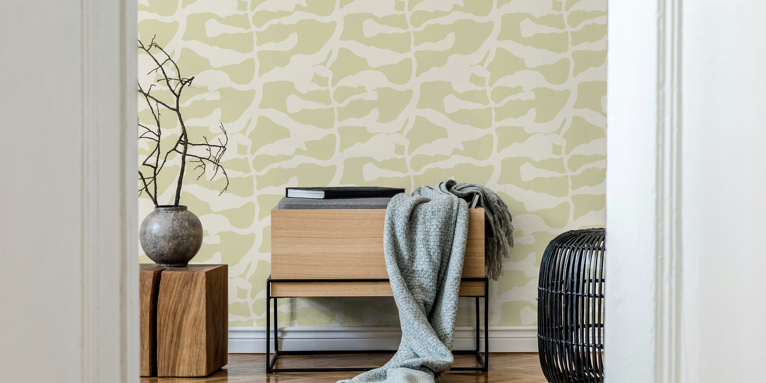 Cream abstract leafy shapes wallpaper in organic style