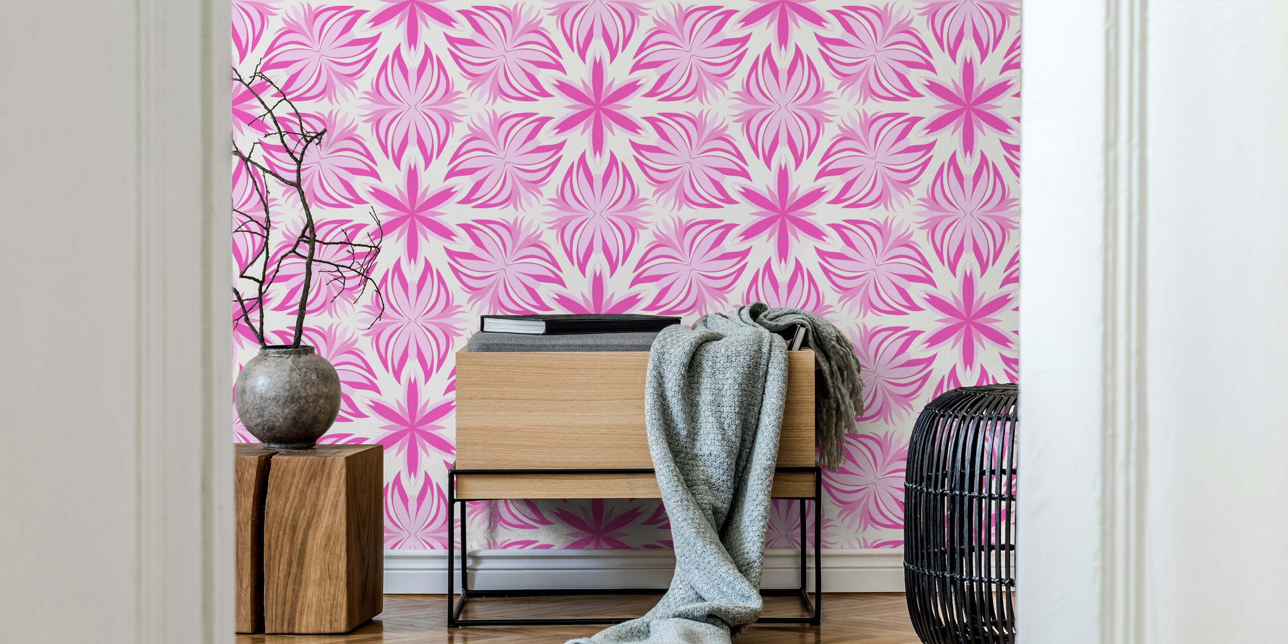 Papel de parede Magenta and pink kaleidoscope em uma sala