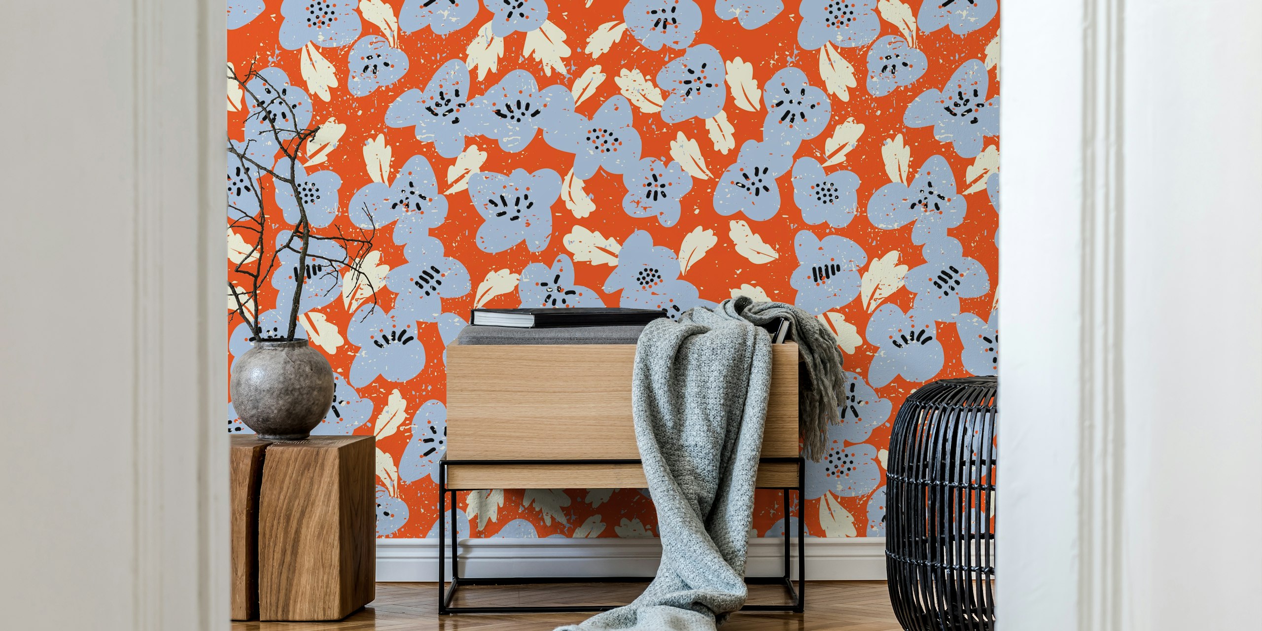 Bold flowers in my garden on happy red in einem Zimmer