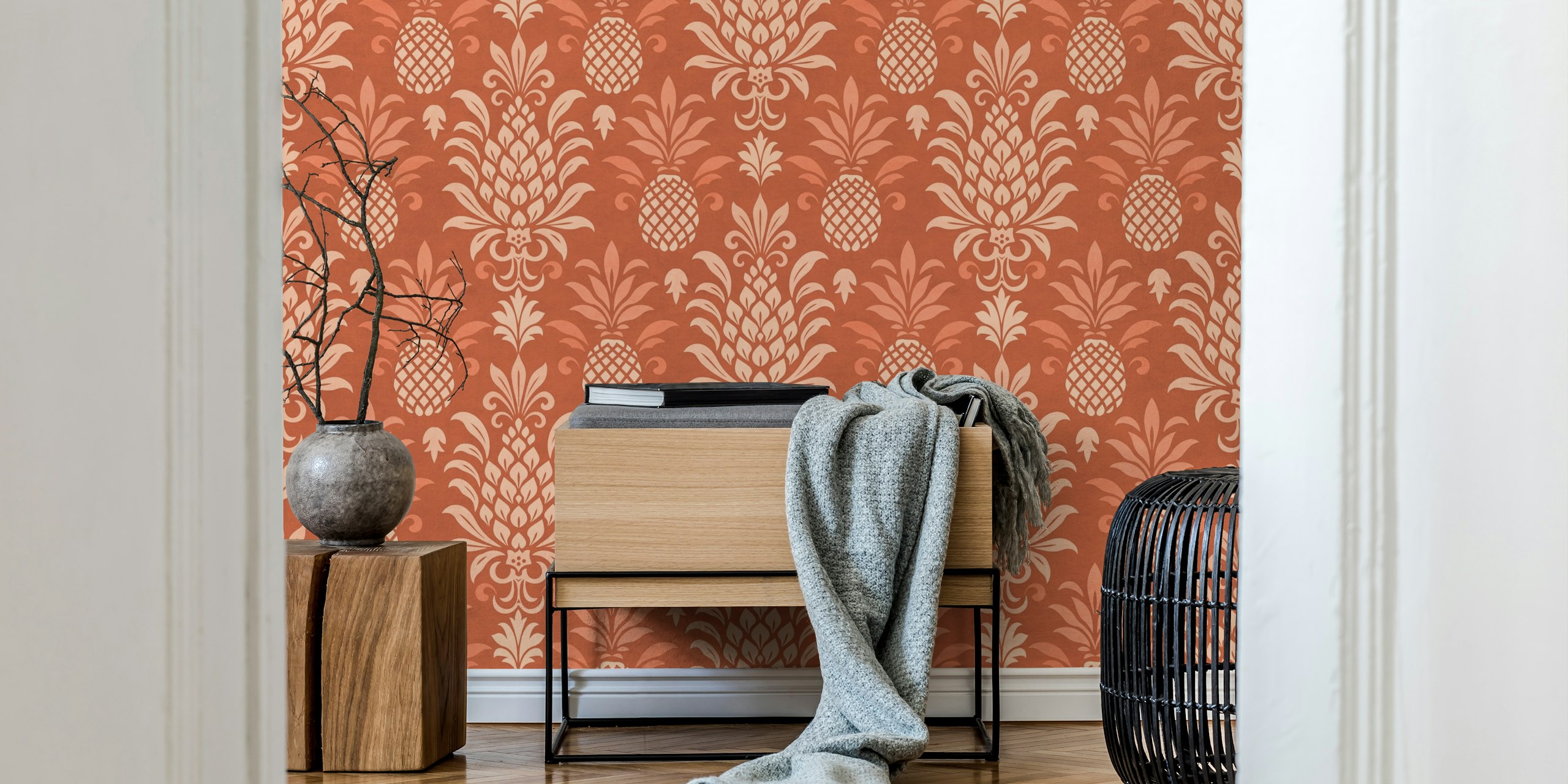 Tyylikäs pineapple tapetti huoneessa