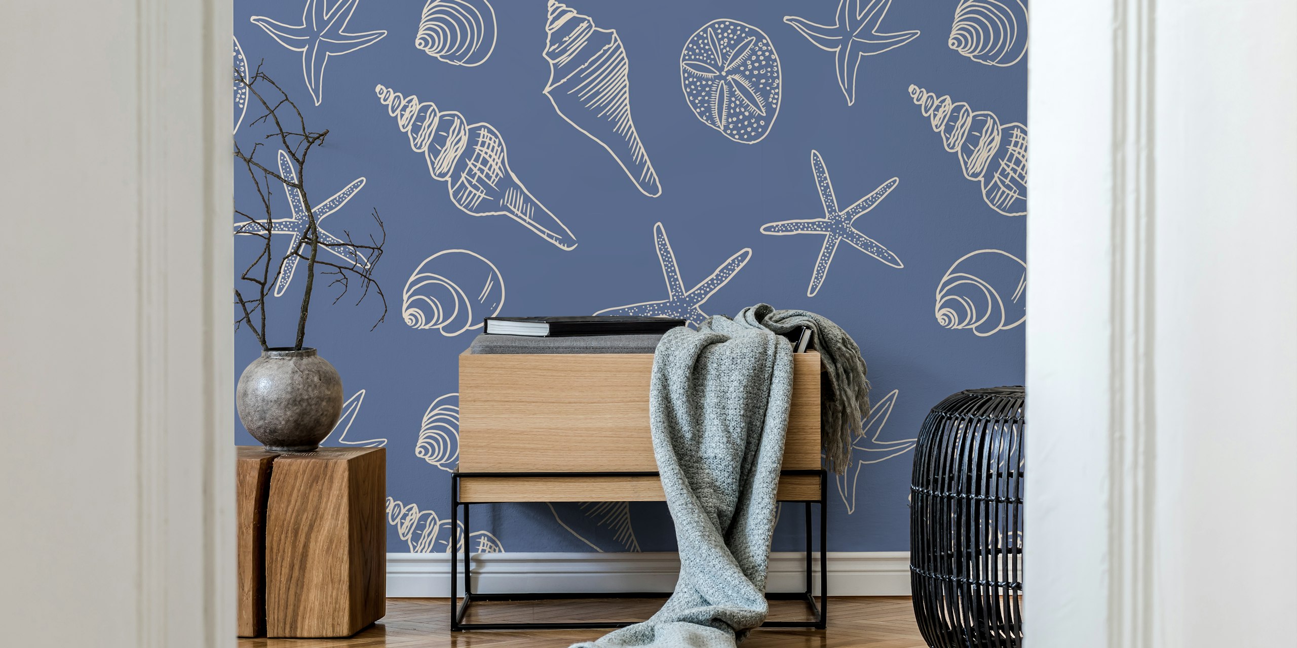 Seahorse Ocean Nautical Coastal Blue wallpaper in room