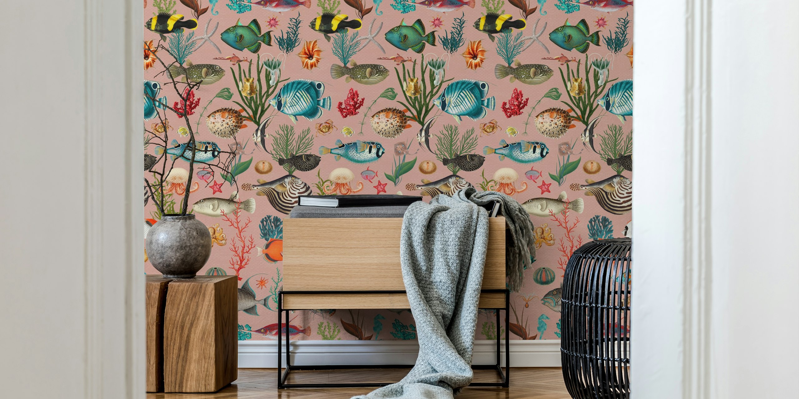 Oceania pattern wallpaper in einem Raum