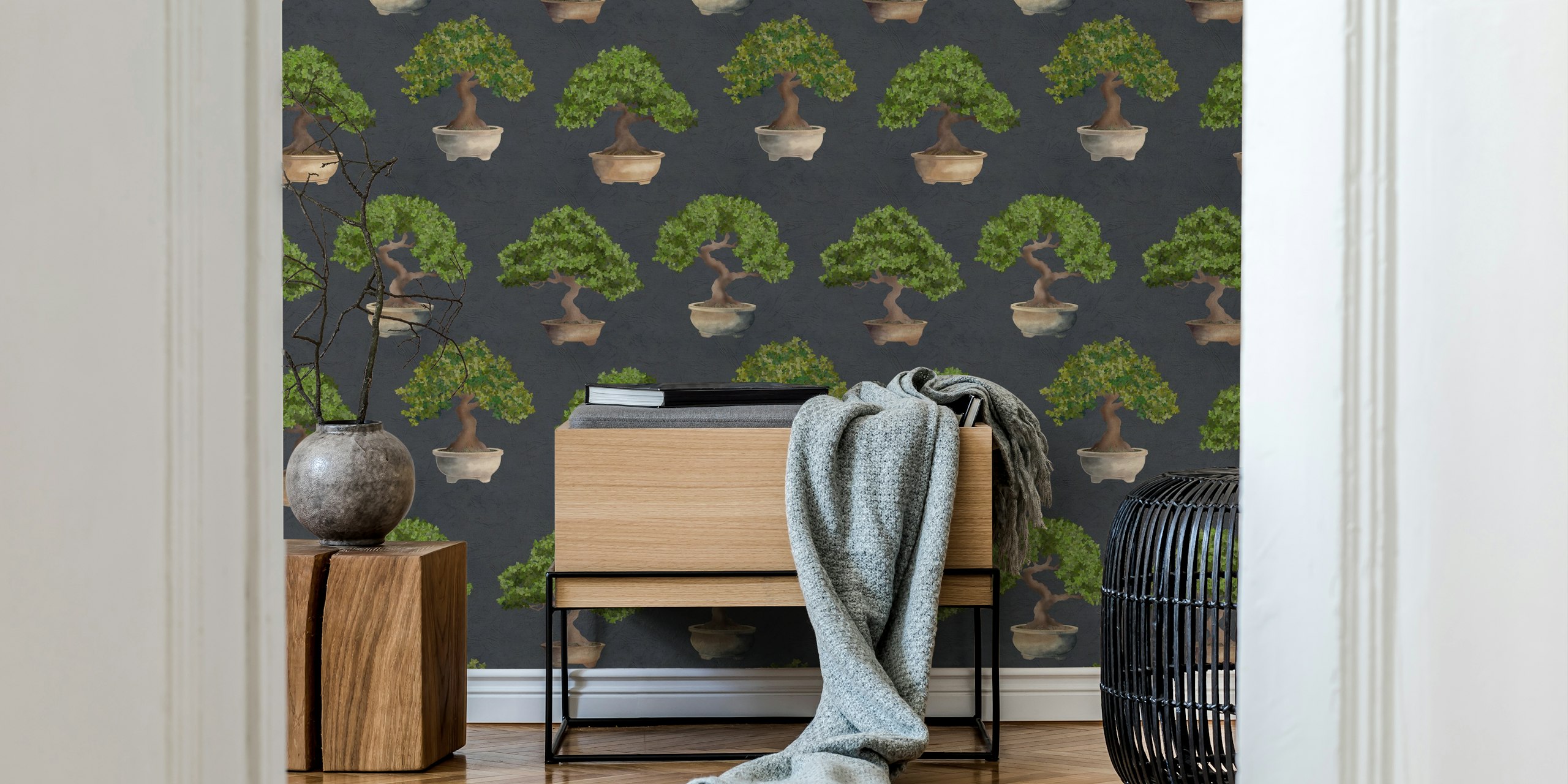 Papel de parede com Potted Japanese Bonsai Trees
