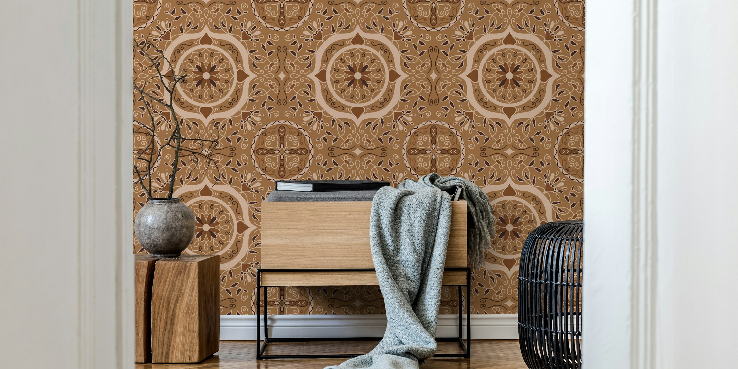 Papel de parede Earth Mandala em um ambiente de quarto
