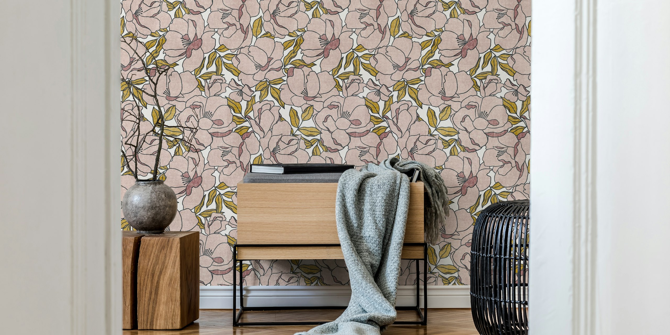 Floribunda mauve floral wallpaper in a room