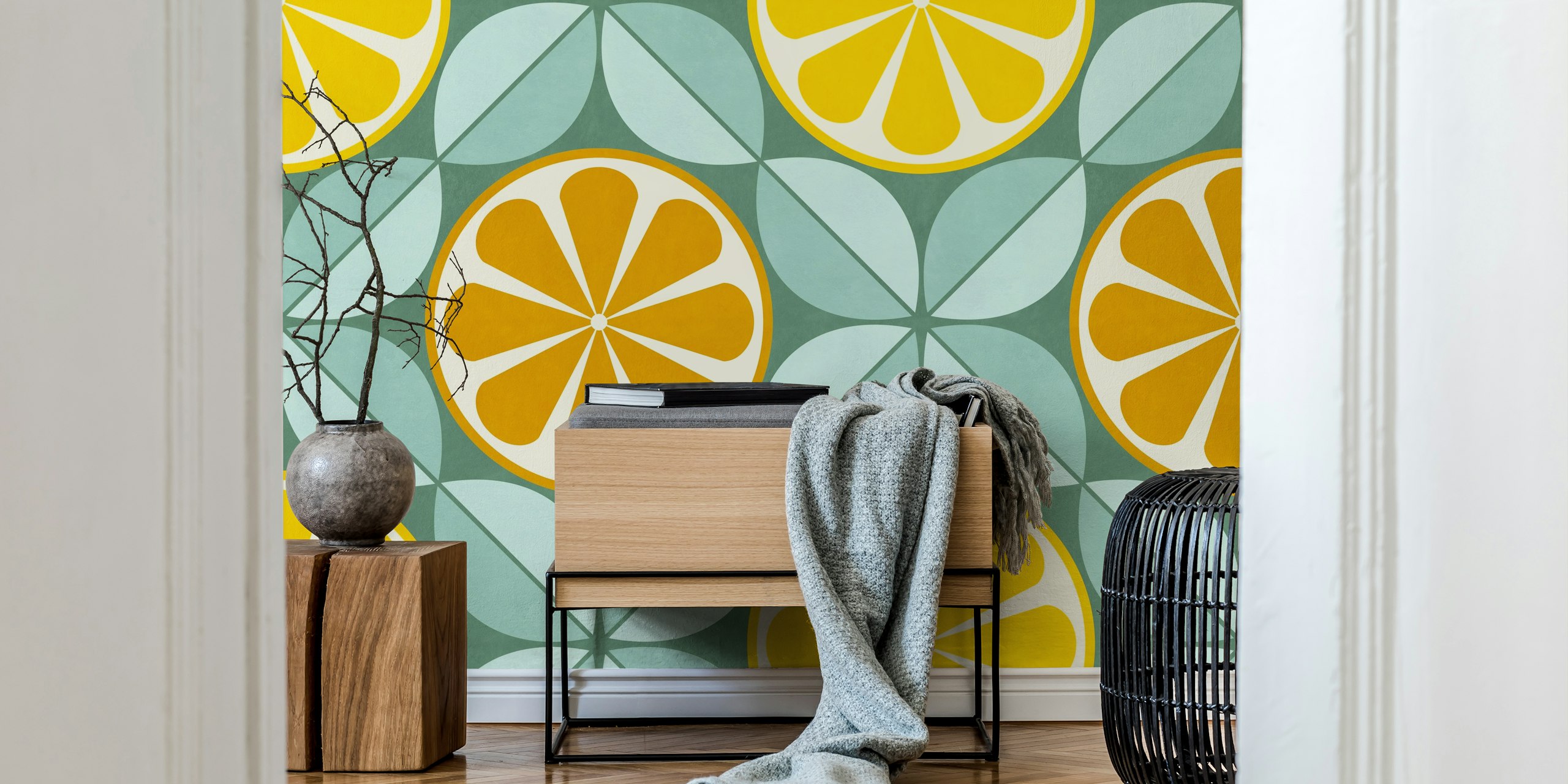Geometric Citrus Fruit wallpaper design