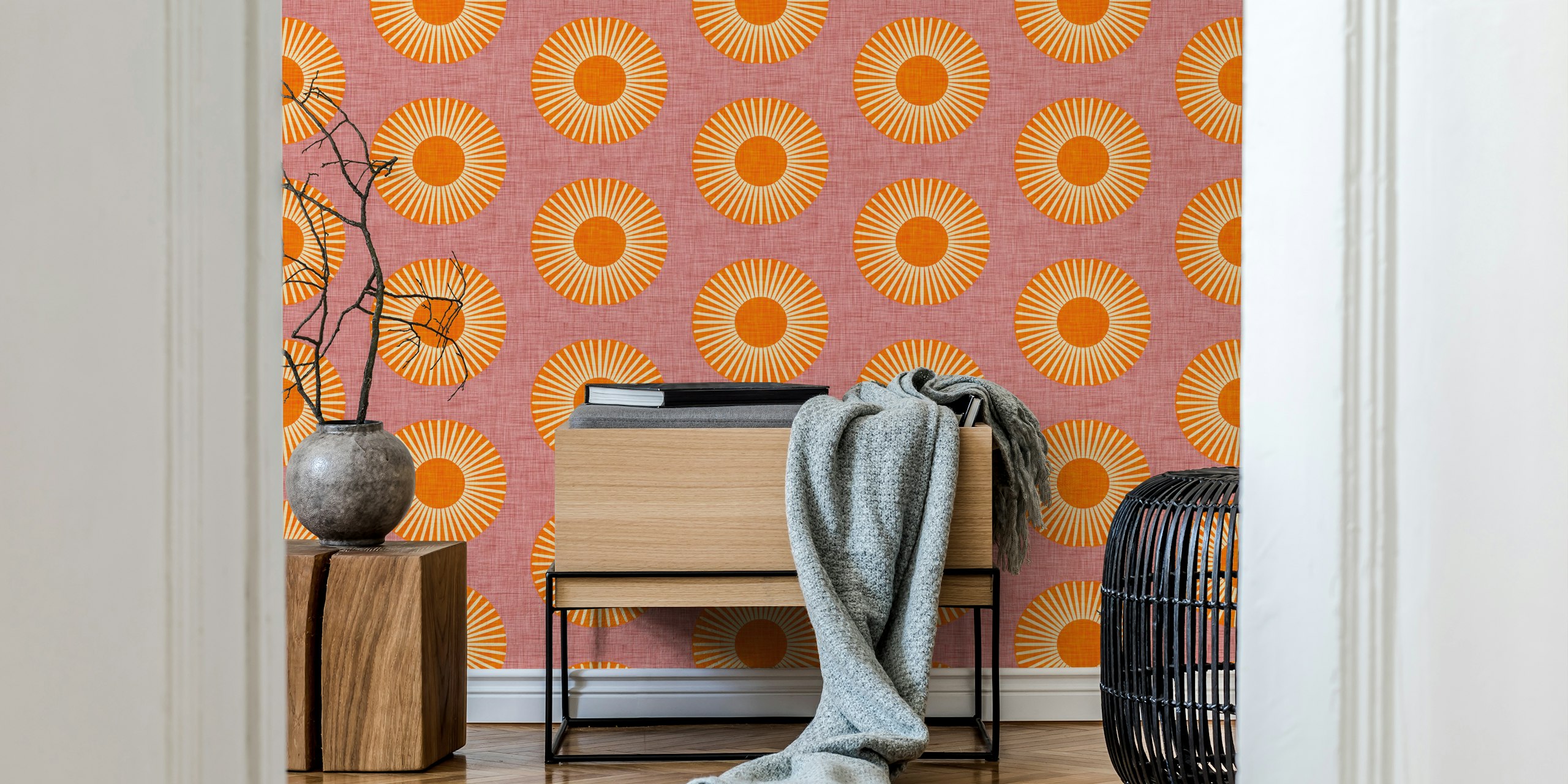 Orange abstract wallpaper in a room