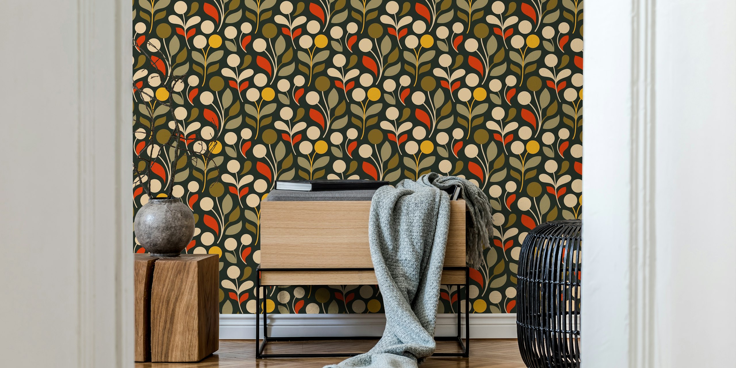 Golden Leaf Harmony wallpaper displayed in a room