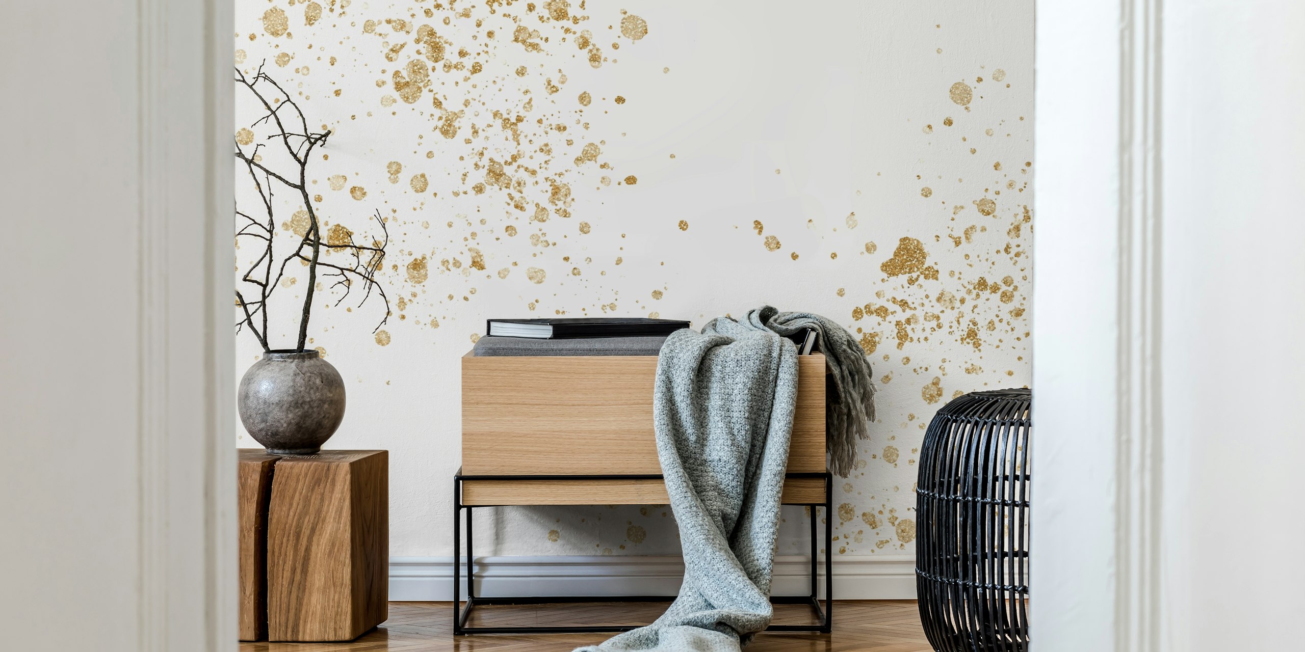 Watercolor gold dream pattern wallpaper in a room