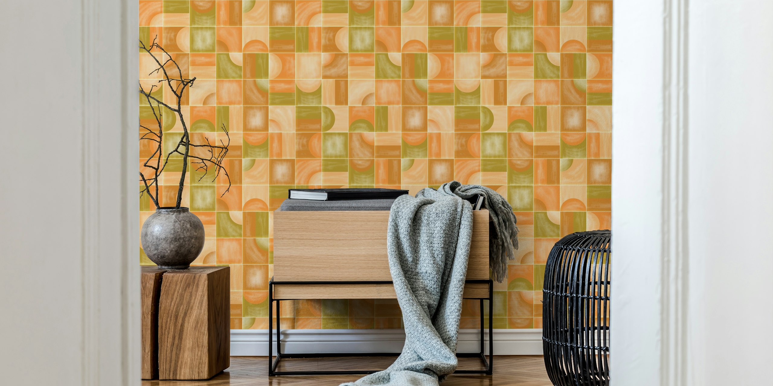 Papier peint Soft Foliage Tiles dans une pièce