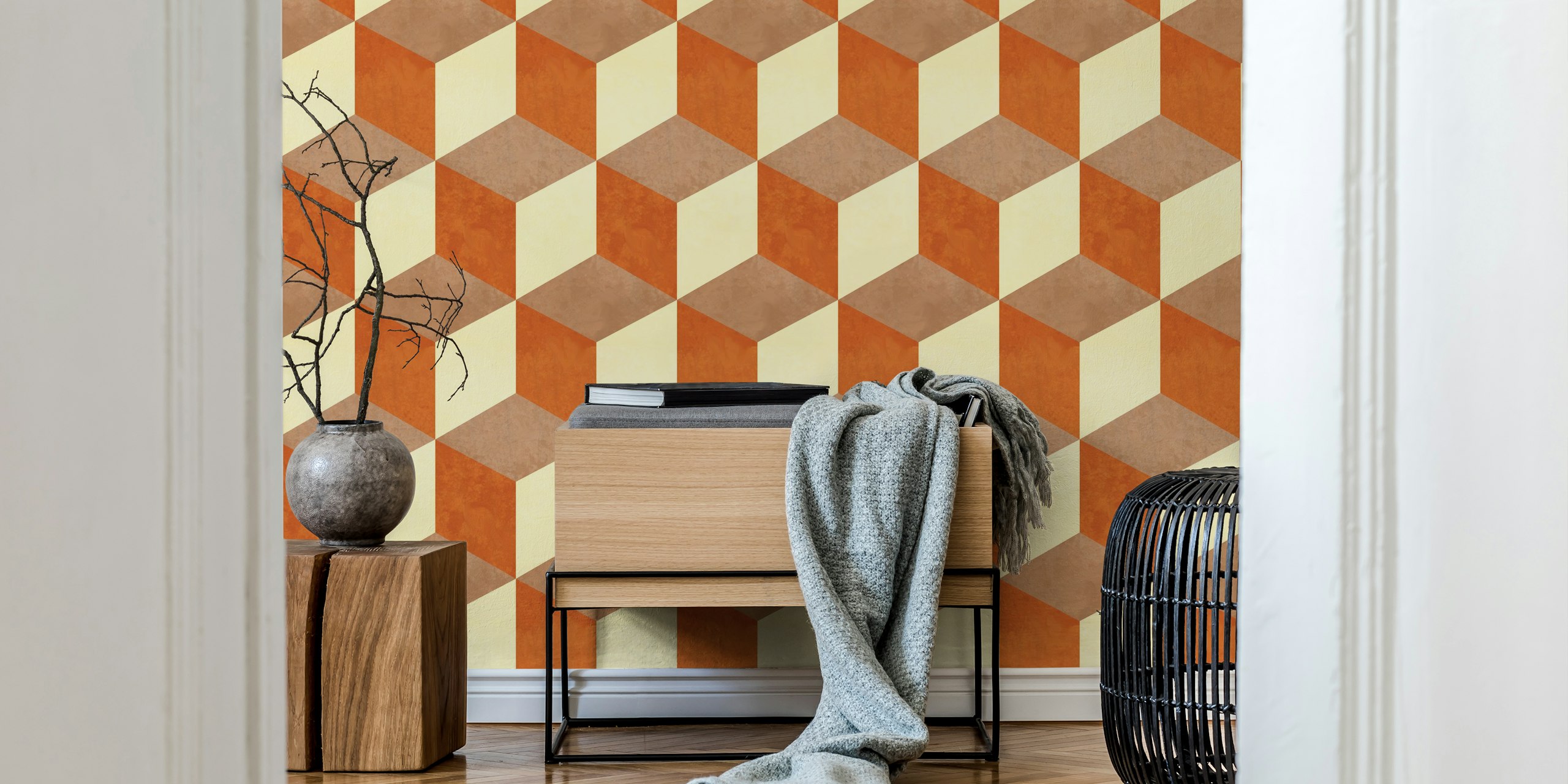 Cubes - Copper Vintage Boho wallpaper in a room