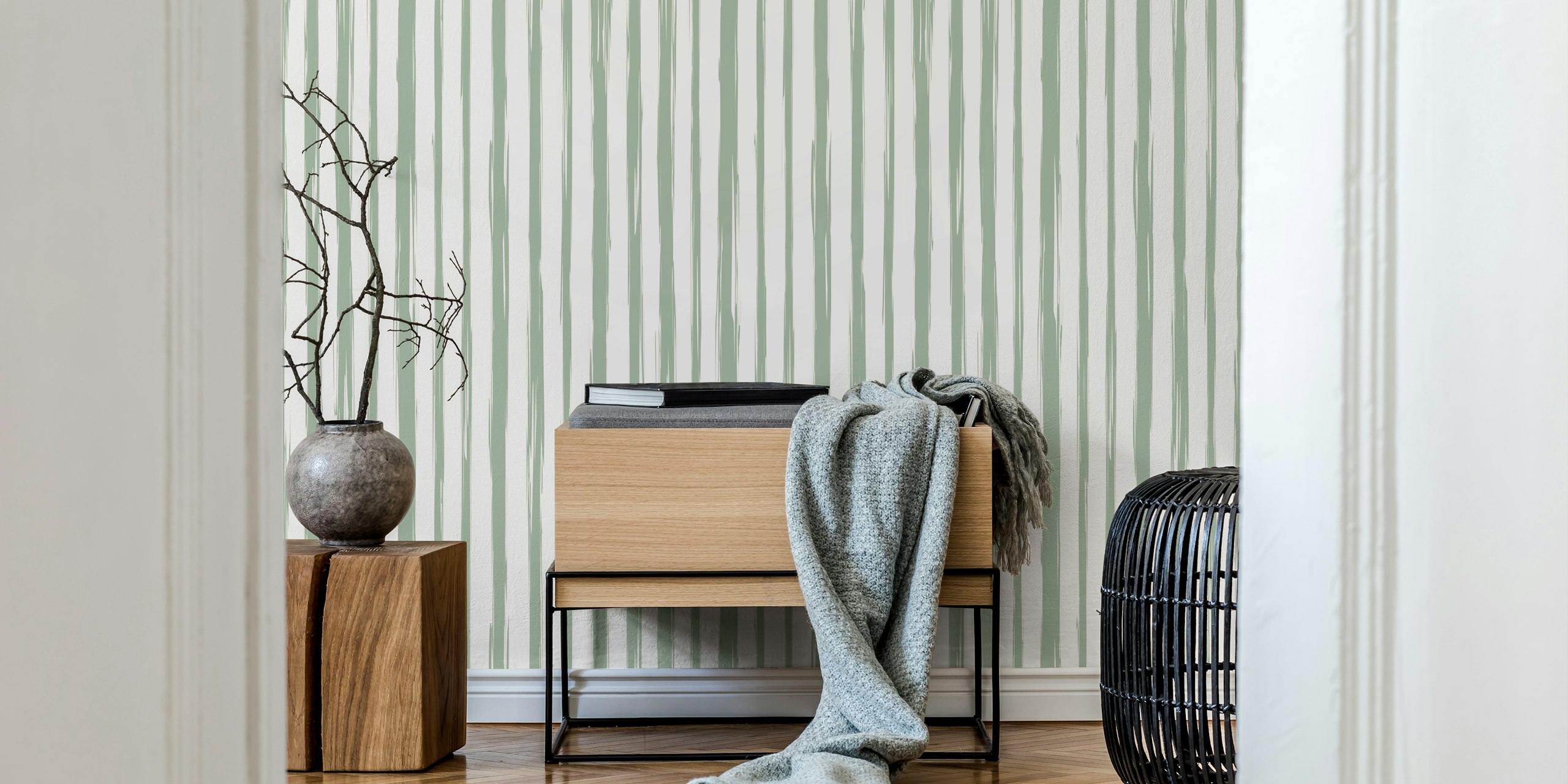 Papier peint Brushstroke Stripe en vert affiché