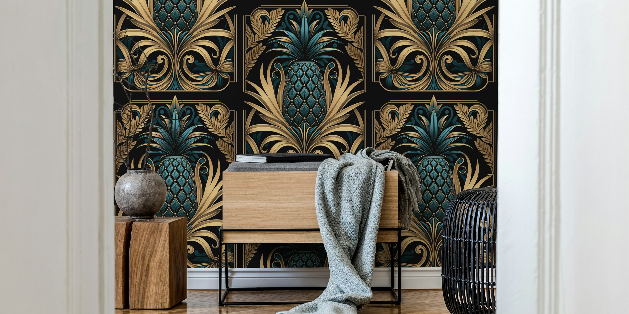 Art Deco Pineapple Luxury wallpaper in a room