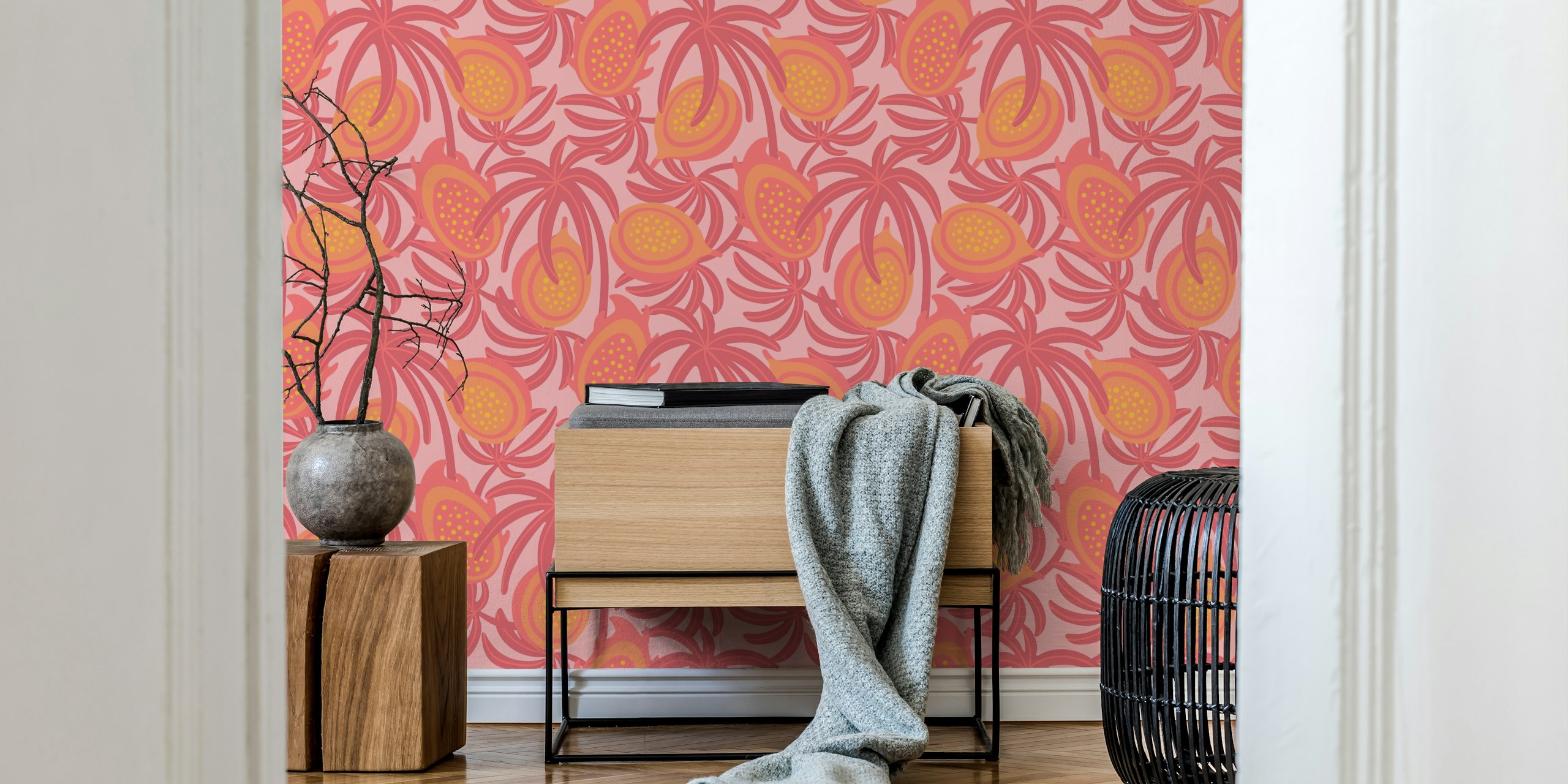 Papier peint Tropical Fruit Pink dans une pièce
