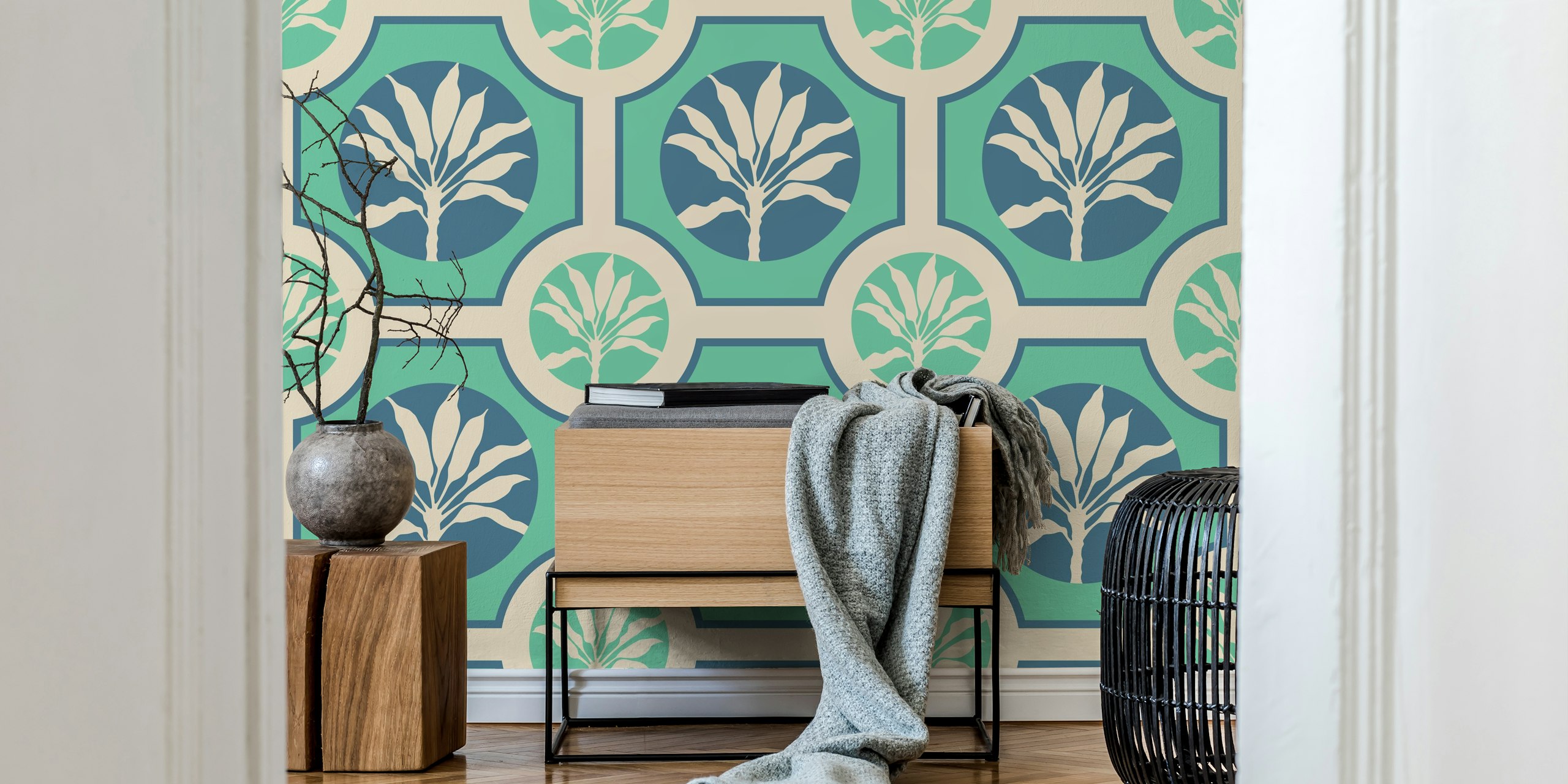 Tropical Ti Plant Tile Wallpaper In A Room