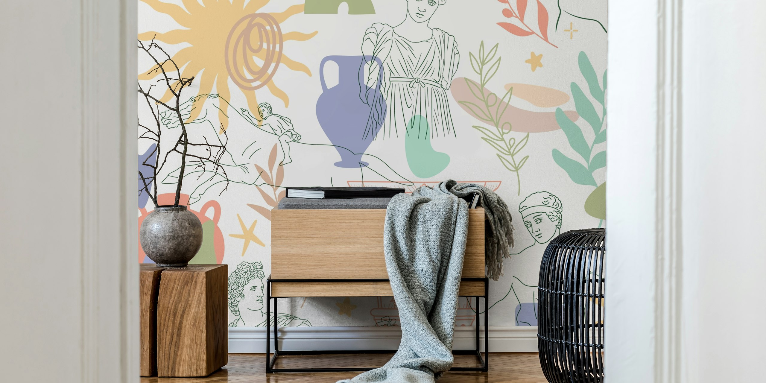 Bohemian Greek Deco 2 wallpaper in a room