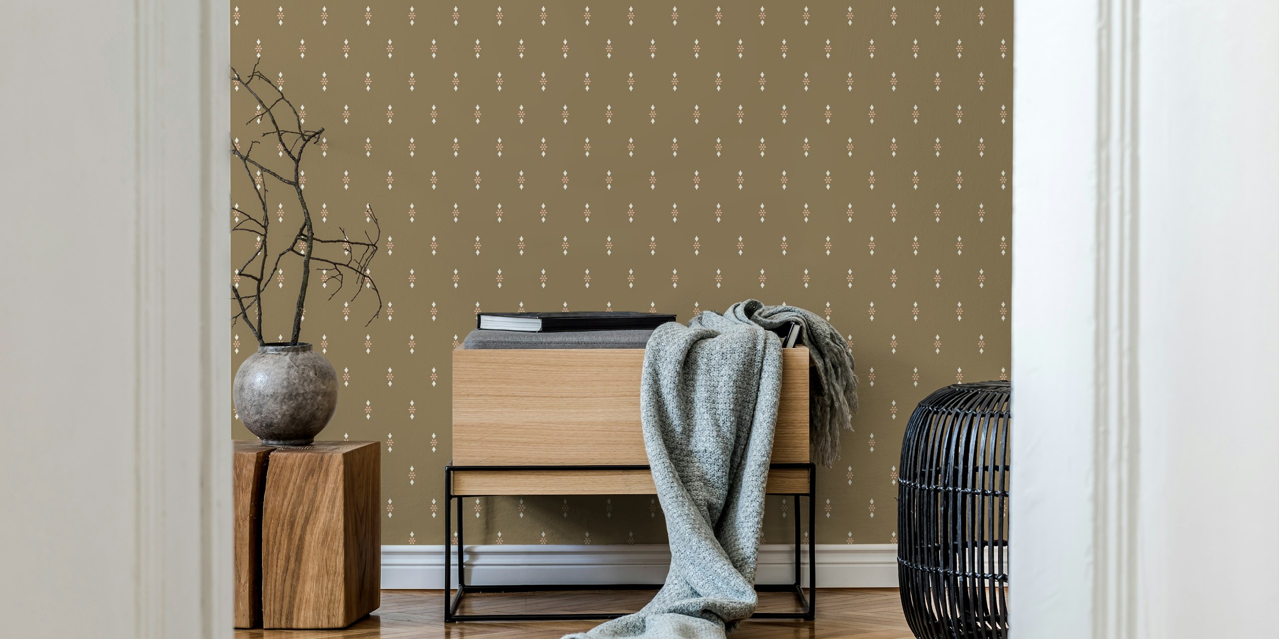 Brown and pink floral pattern wallpaper with vintage style