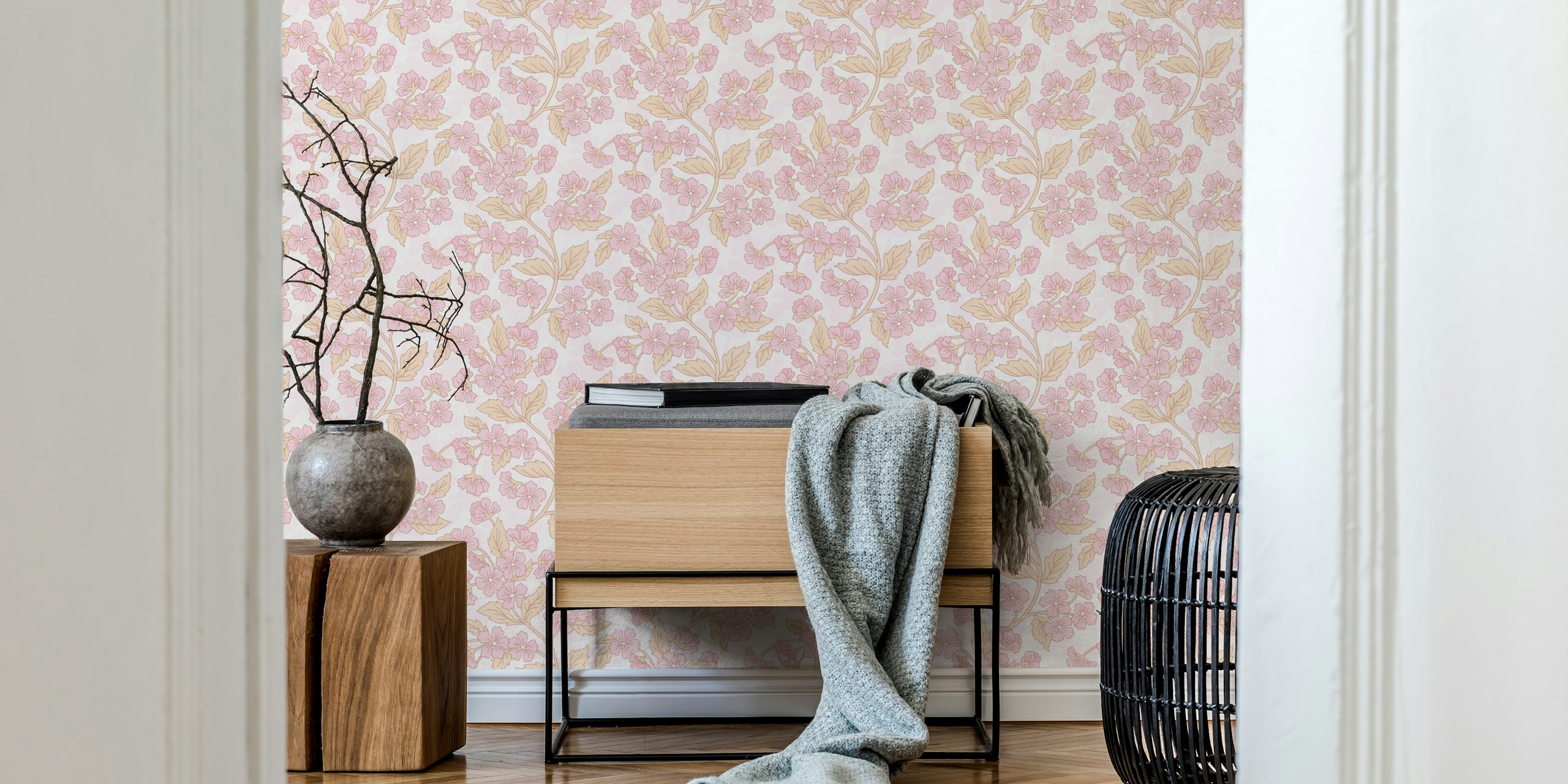 Ammil pink floral wallpaper design in a room