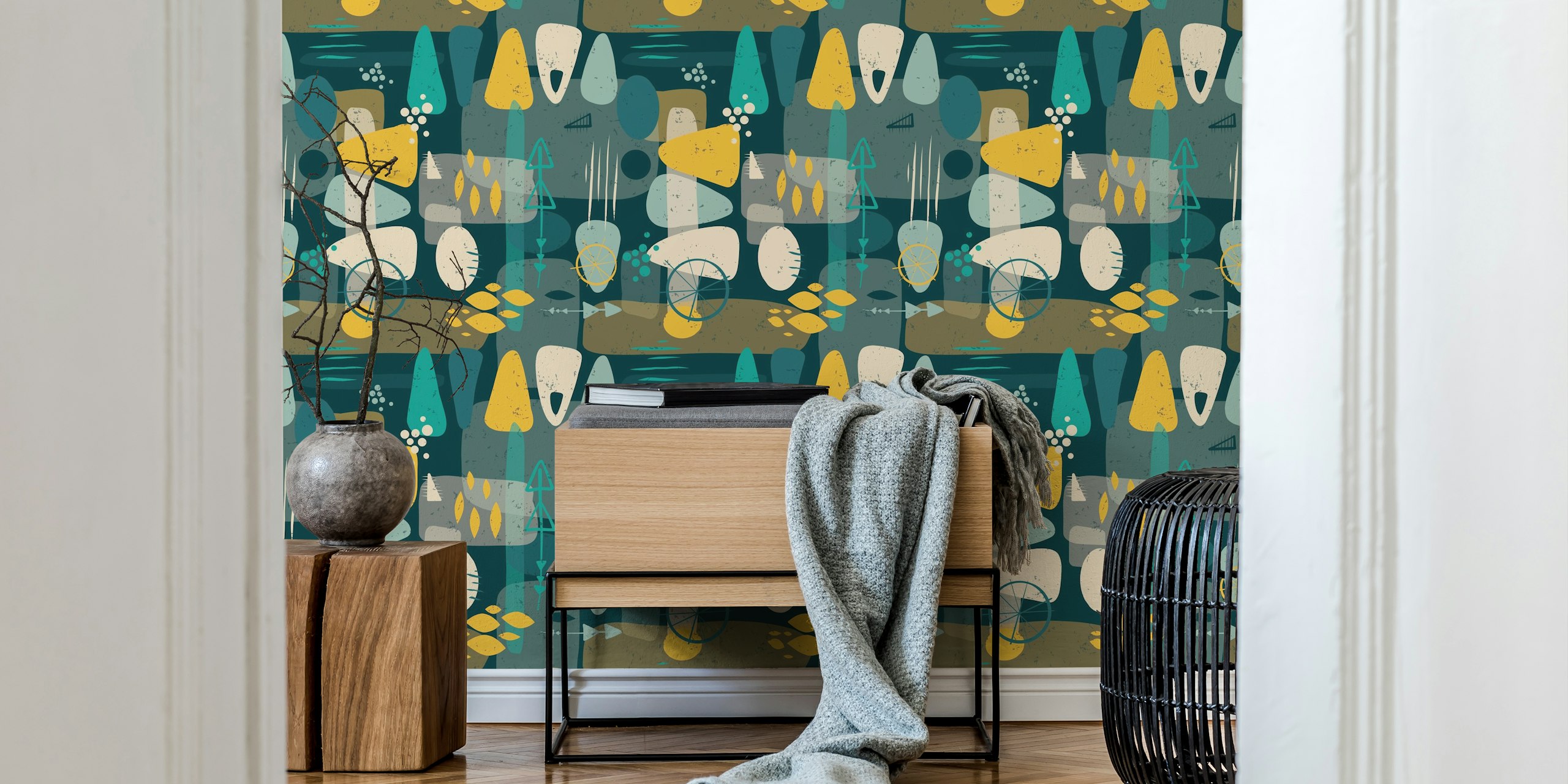 Tapeta Dark Atomic Mid Century Modern v pokoji