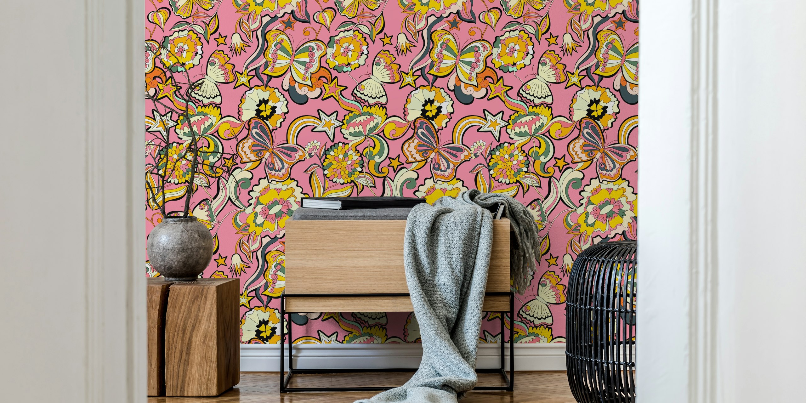 Kleurrijk design van wallpapers met butterflies en flowers